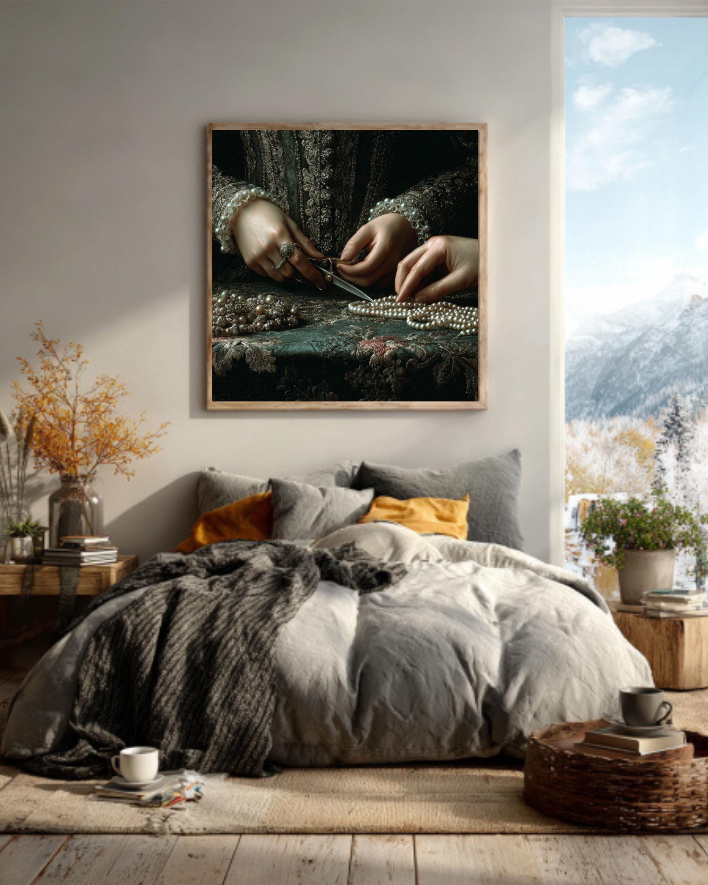Baroque Hands Cutting Beads Art Print â€“ Gothic Home Wall Decor Canvas Wall Art Print – Premium Home Decor