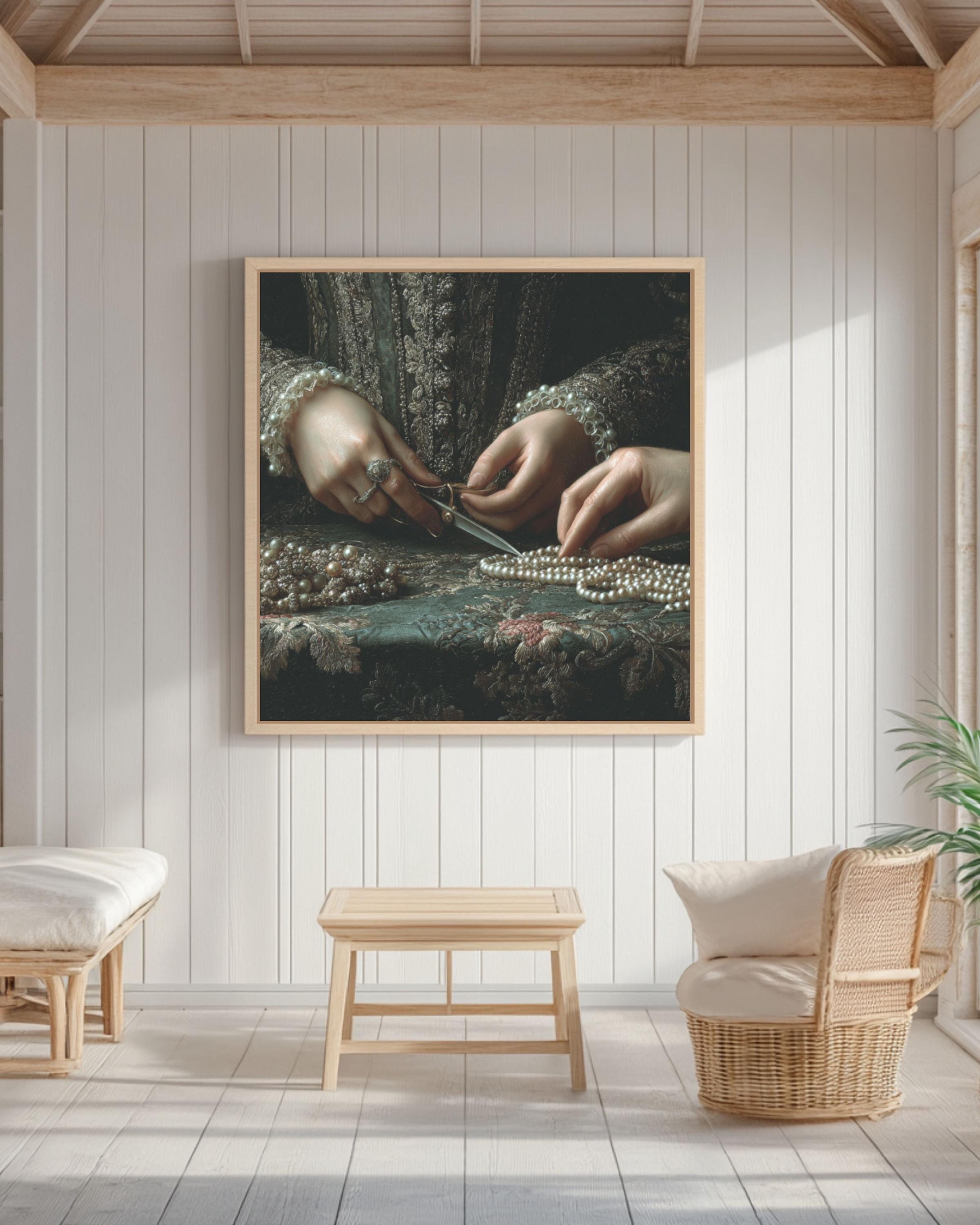 Baroque Hands Cutting Beads Art Print â€“ Gothic Home Wall Decor Canvas Wall Art Print – Premium Home Decor