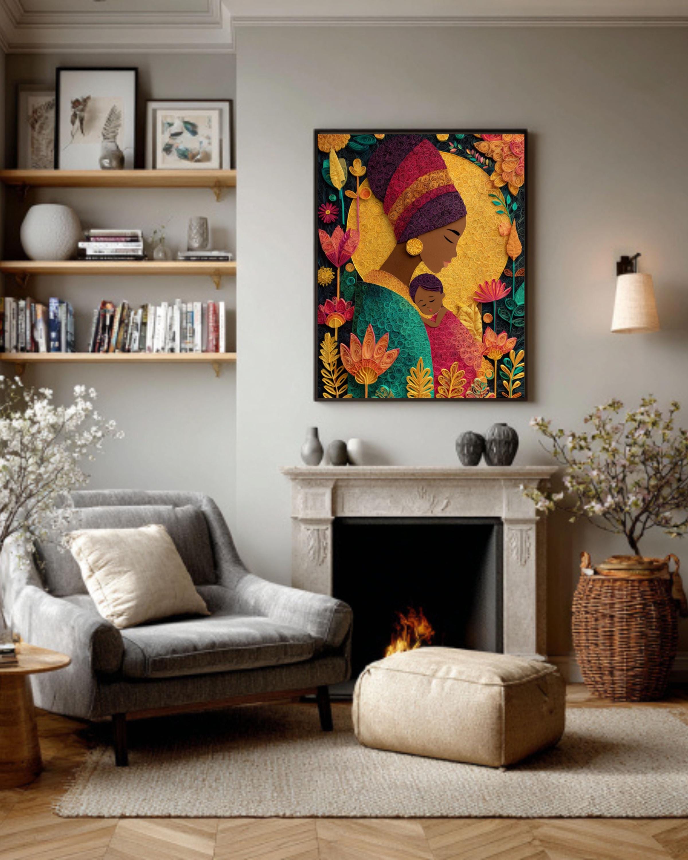 African American Mother and Baby Art | Paper Quilling Style