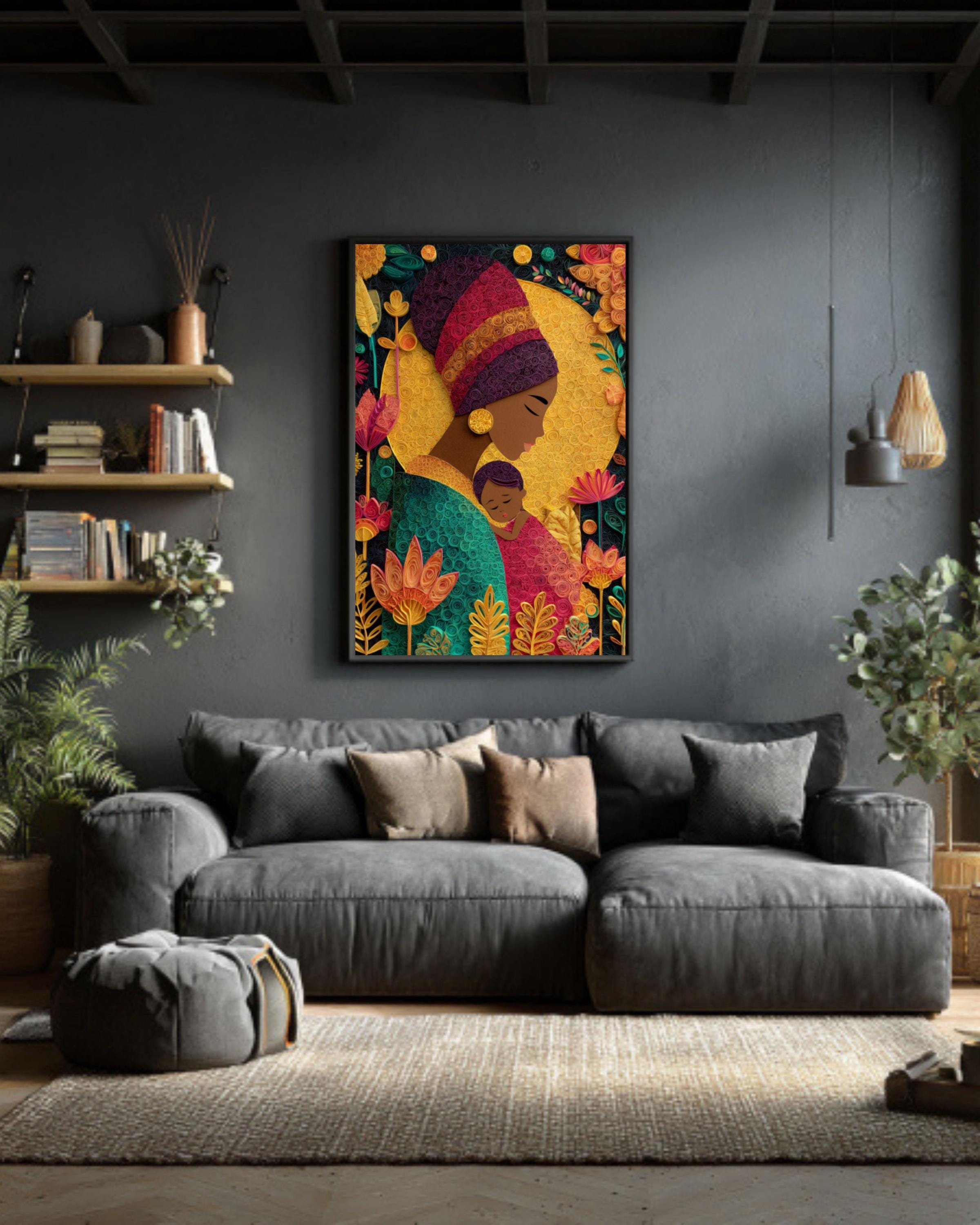 African American Mother and Baby Art | Paper Quilling Style