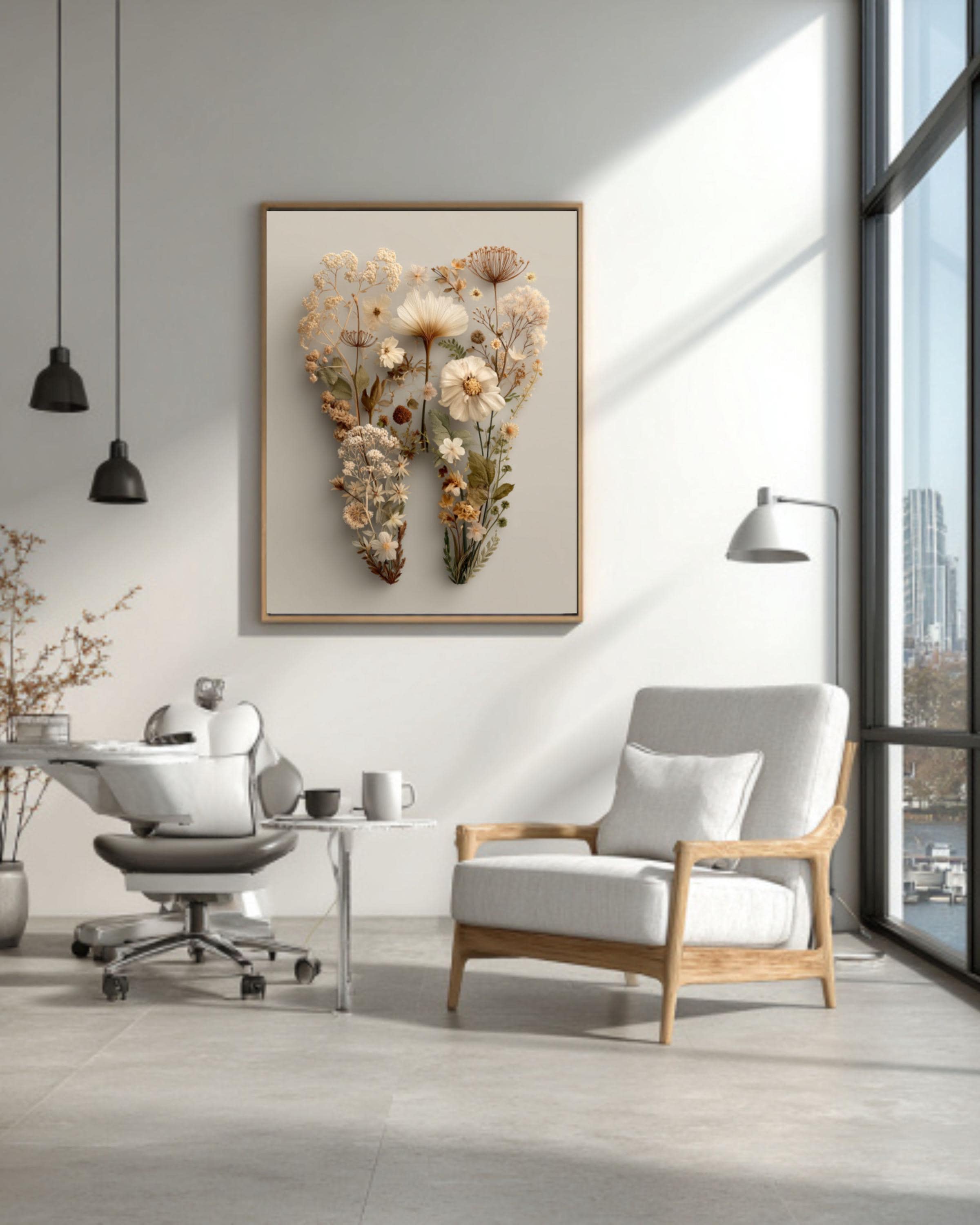 Pressed Flower Tooth Wall Art – Floral Dental Illustration Print