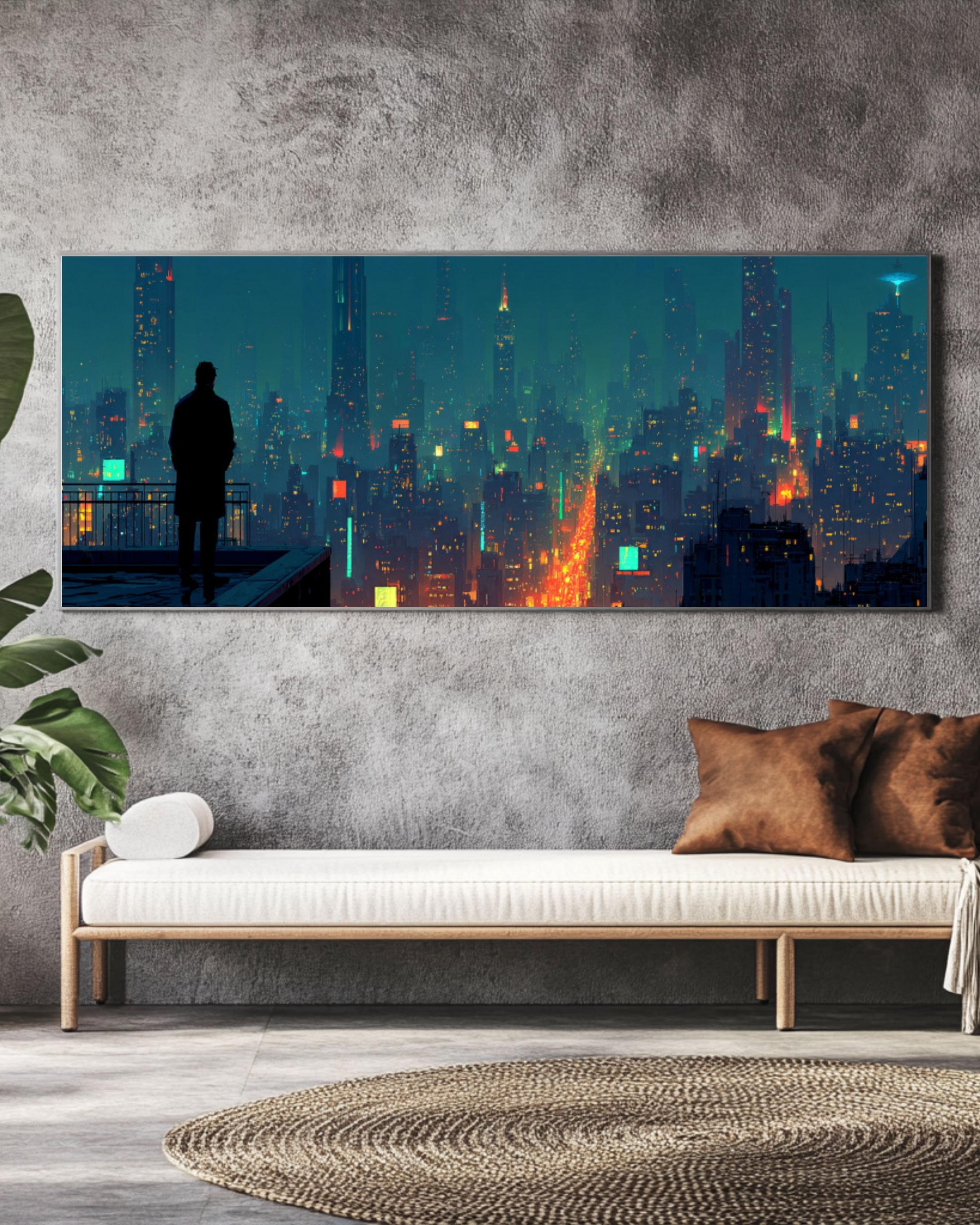 Cyberpunk Cityscape Canvas | Neon Futuristic Skyline