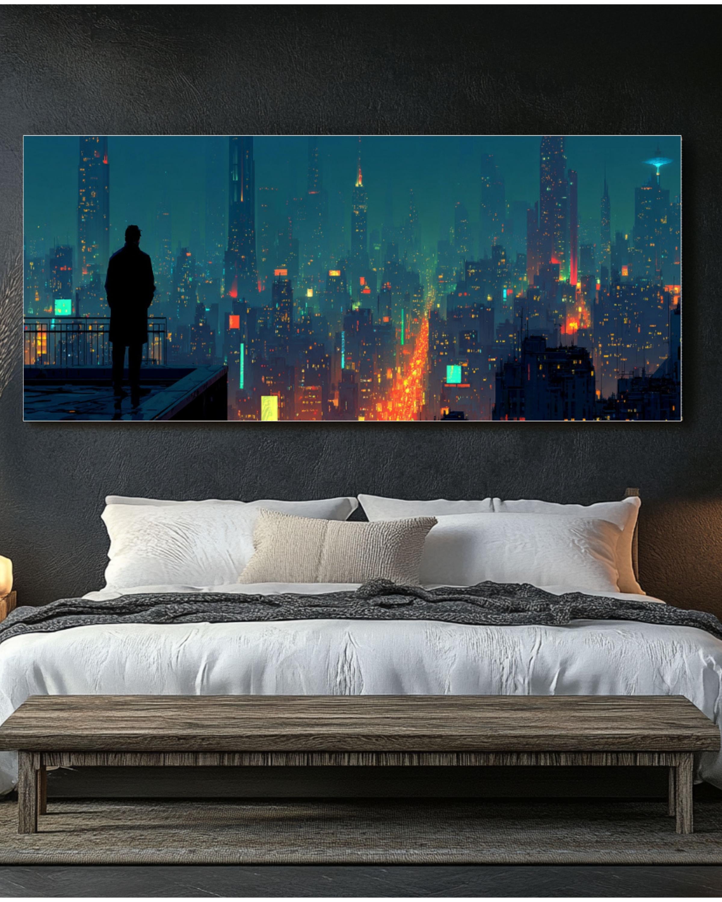 Cyberpunk Cityscape Canvas | Neon Futuristic Skyline