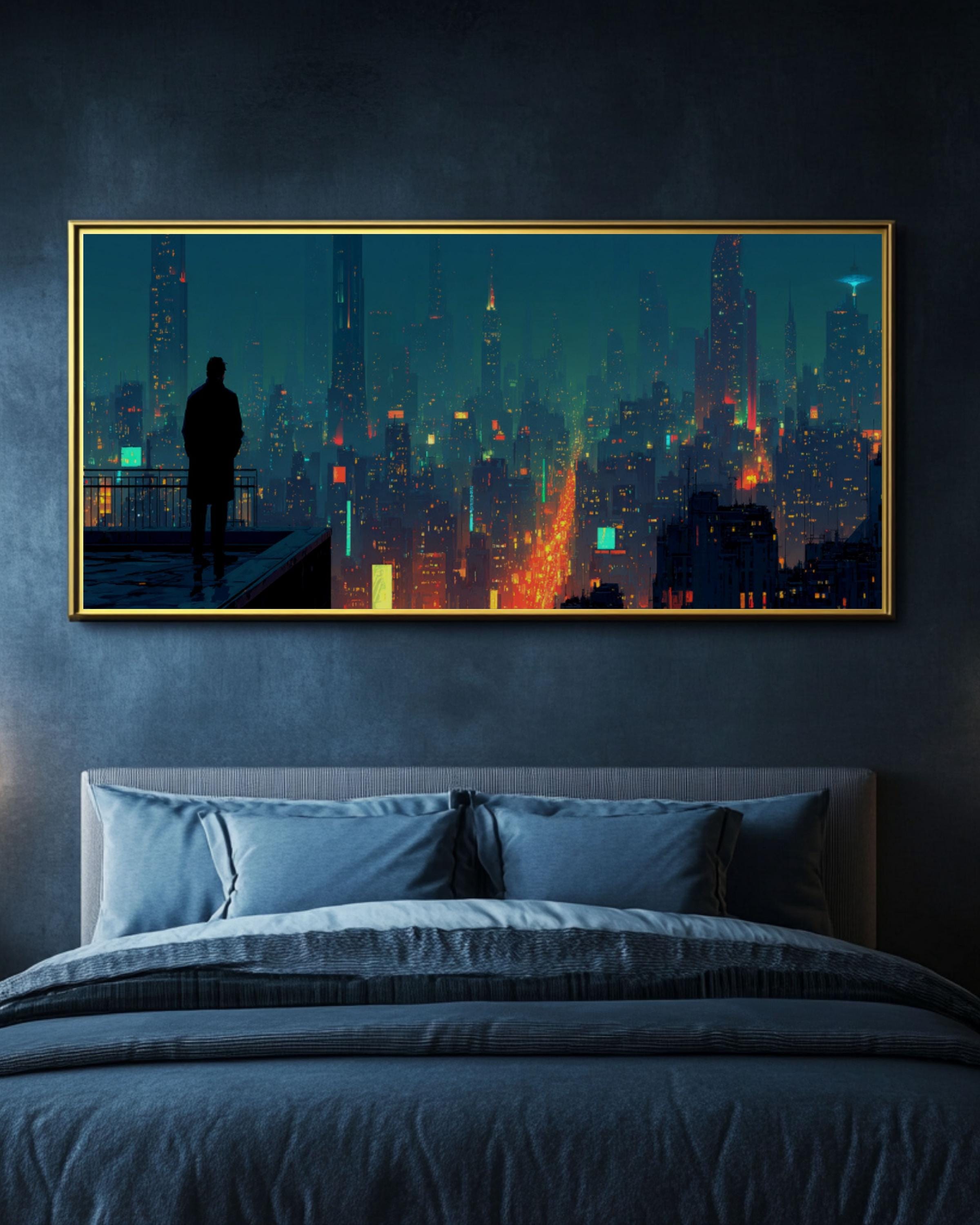 Cyberpunk Cityscape Canvas | Neon Futuristic Skyline