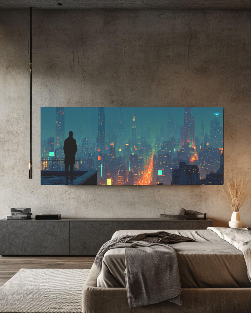 Cyberpunk Cityscape Canvas | Neon Futuristic Skyline