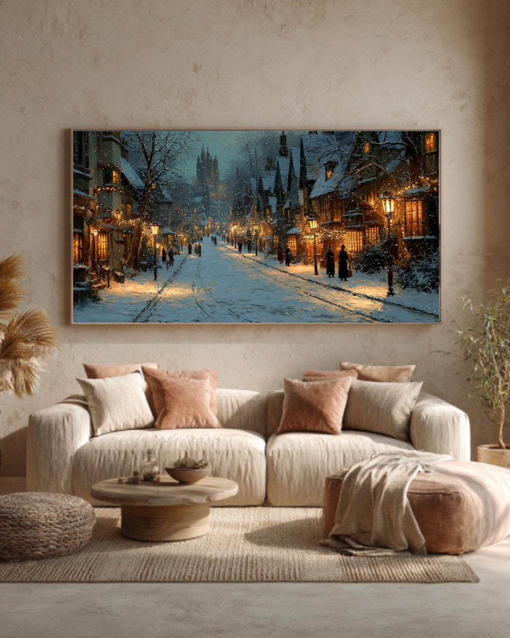 Victorian Winter Street Canvas Art | Holiday Lights