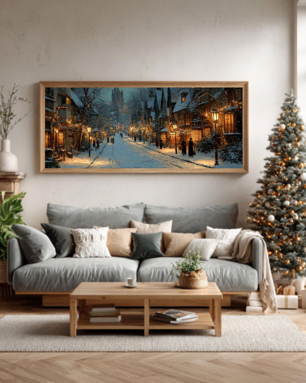 Victorian Winter Street Canvas Art | Holiday Lights