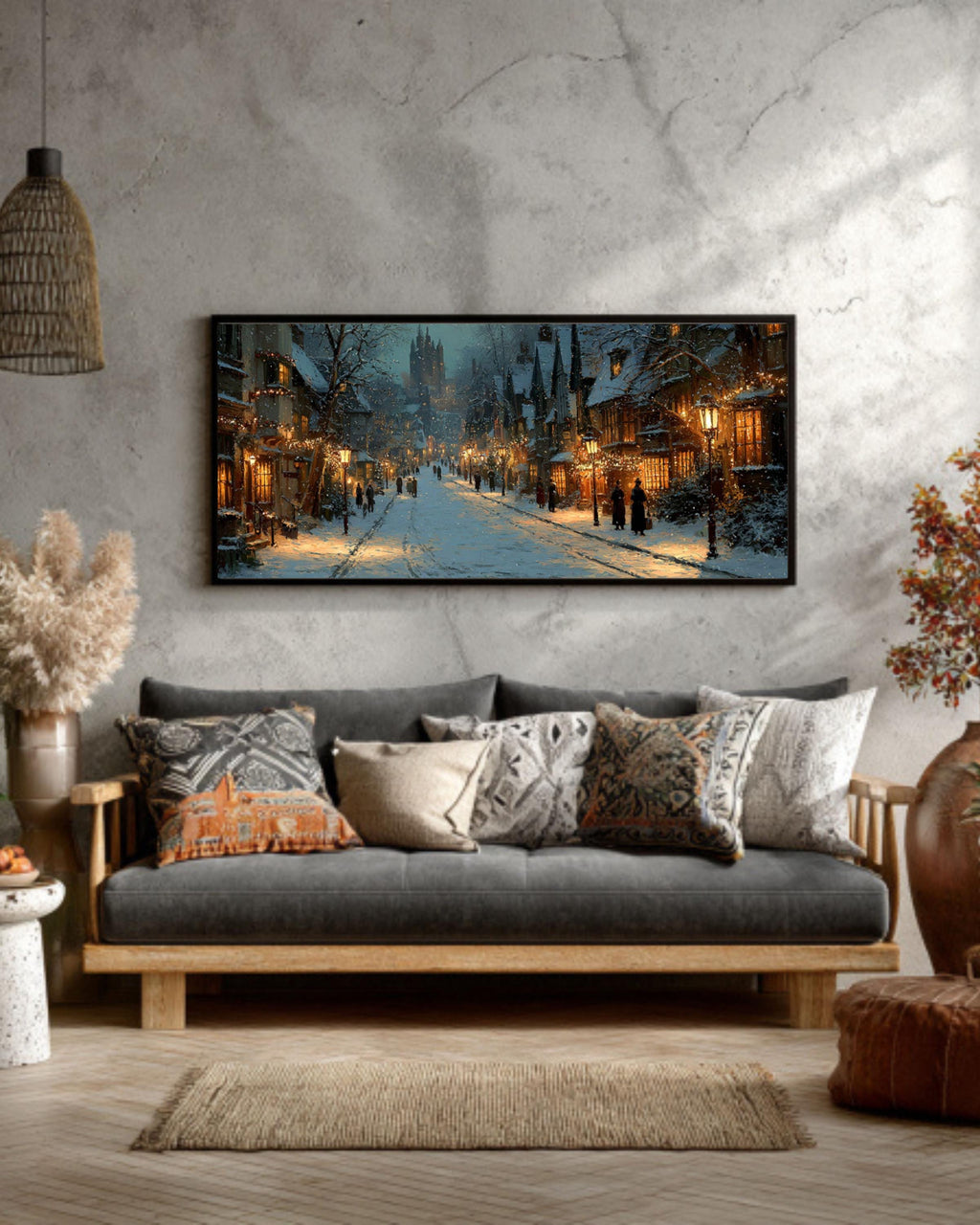 Victorian Winter Street Canvas Art | Holiday Lights
