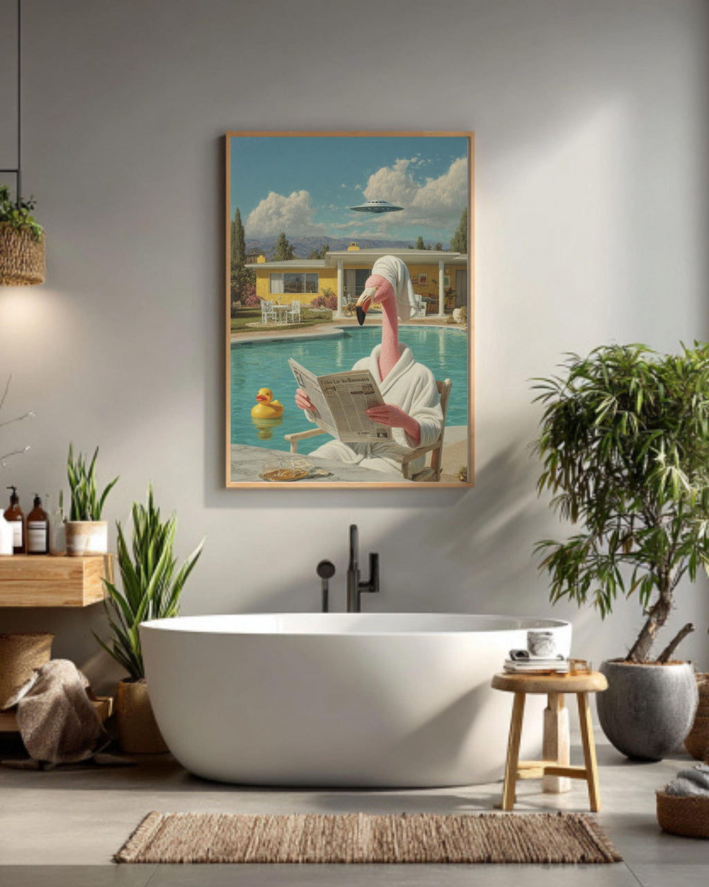 Funny Flamingo UFO Abduction Art | Surreal
