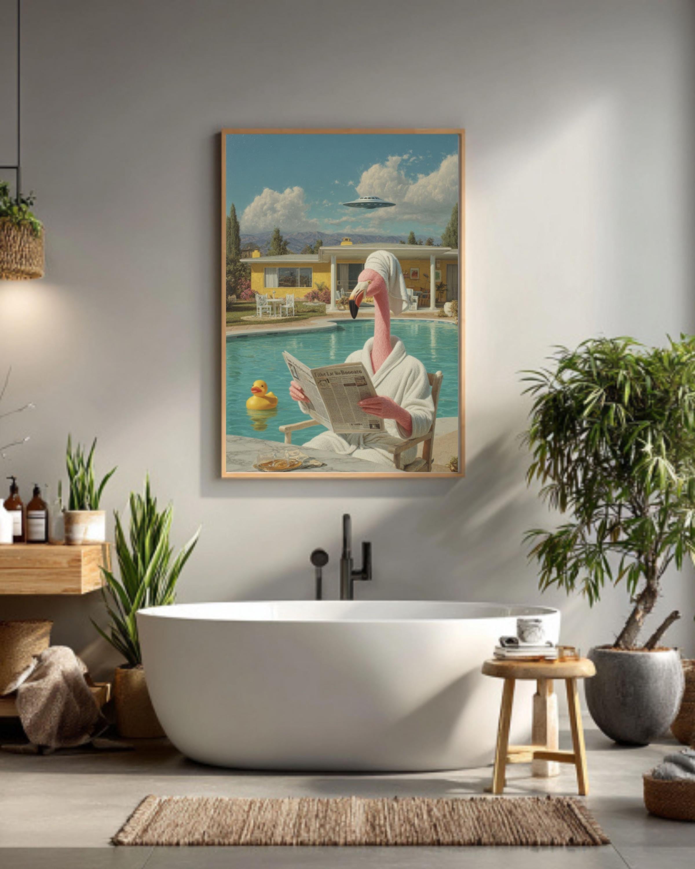 Funny Flamingo UFO Abduction Art | Surreal
