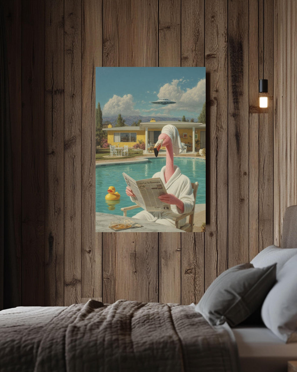 Funny Flamingo UFO Abduction Art | Surreal