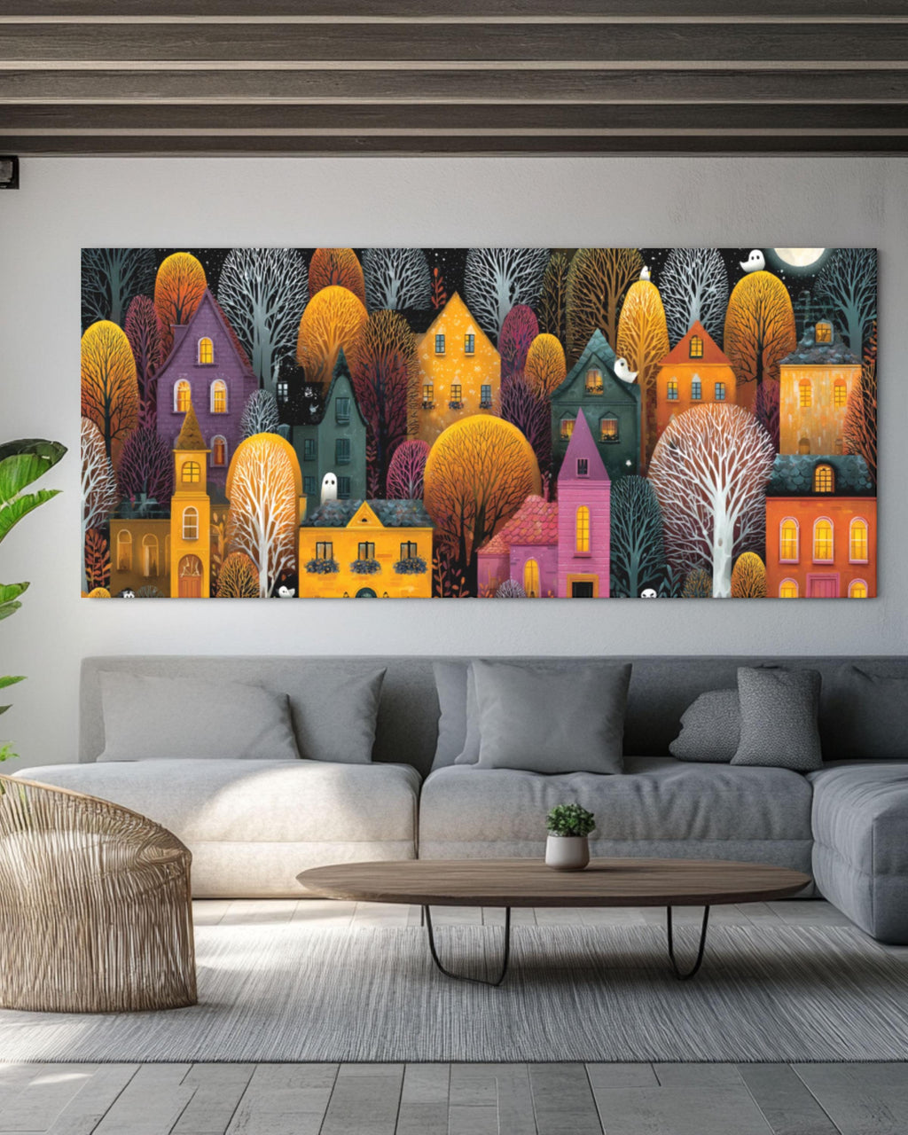 Halloween Town Canvas Art | Spooky Houses
