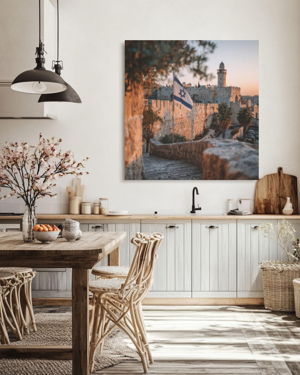 Israeli Flag Old City Wall Art – Historic Jerusalem Photo Print