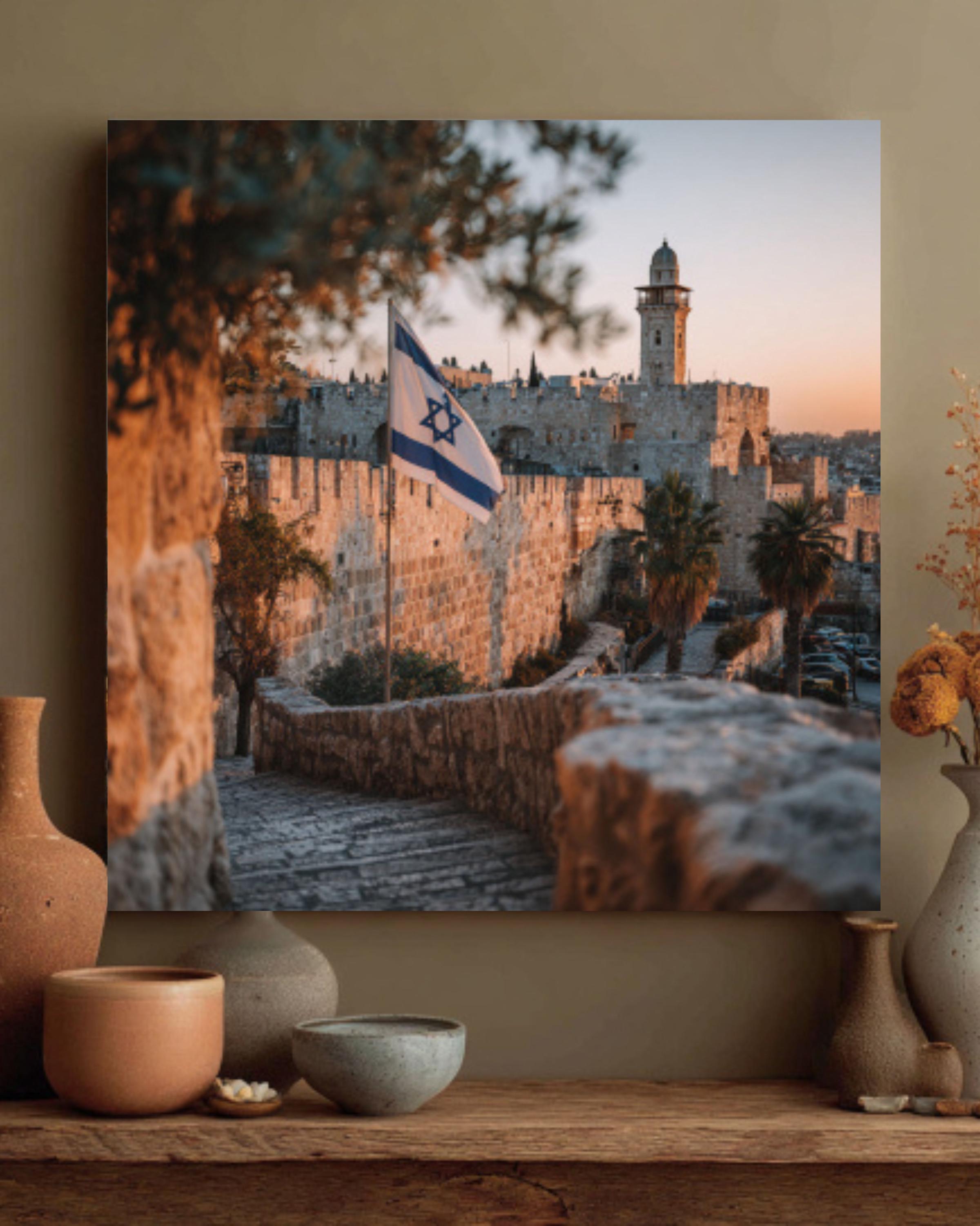 Israeli Flag Old City Wall Art – Historic Jerusalem Photo Print