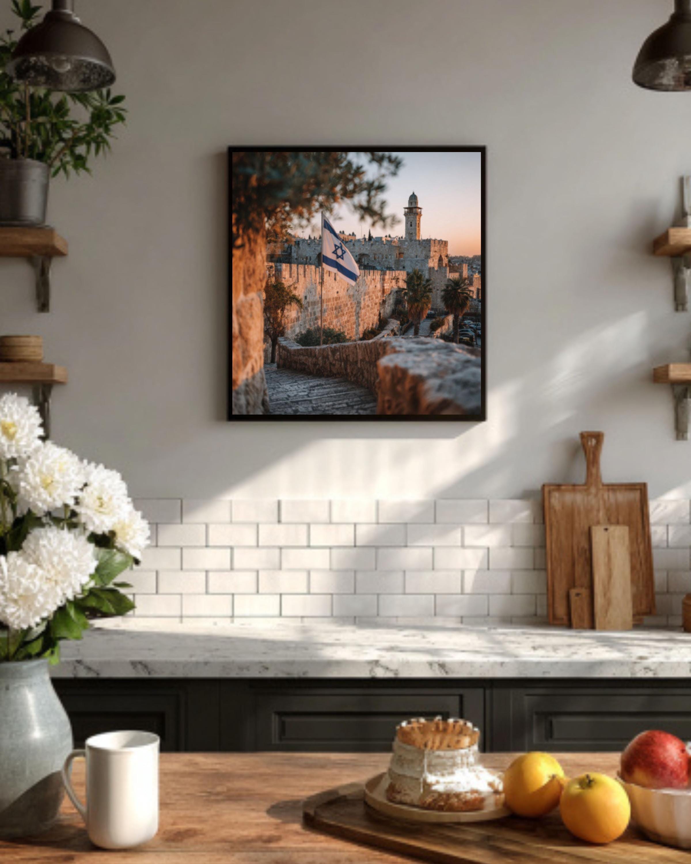 Israeli Flag Old City Wall Art – Historic Jerusalem Photo Print