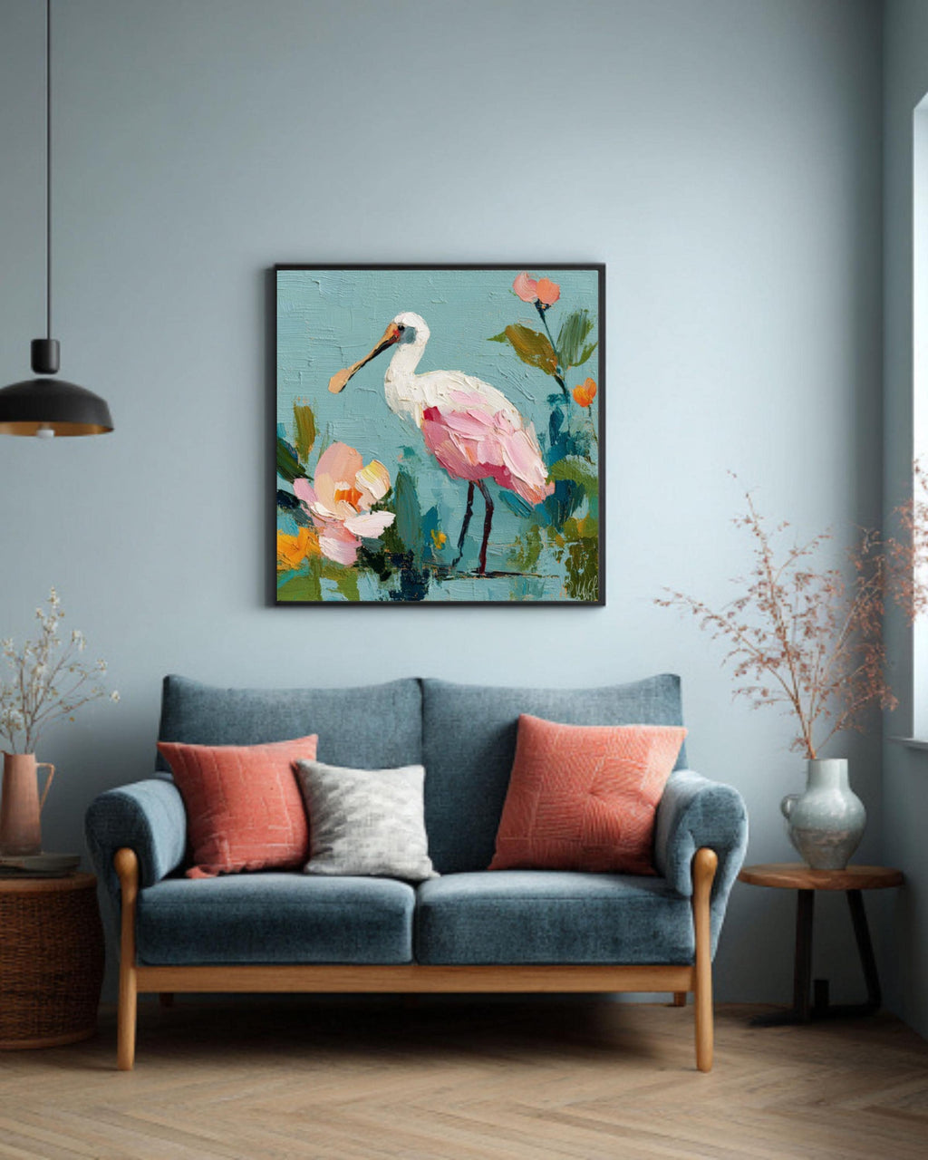Pink Spoonbill Bird Art | Abstract Floral Pastel
