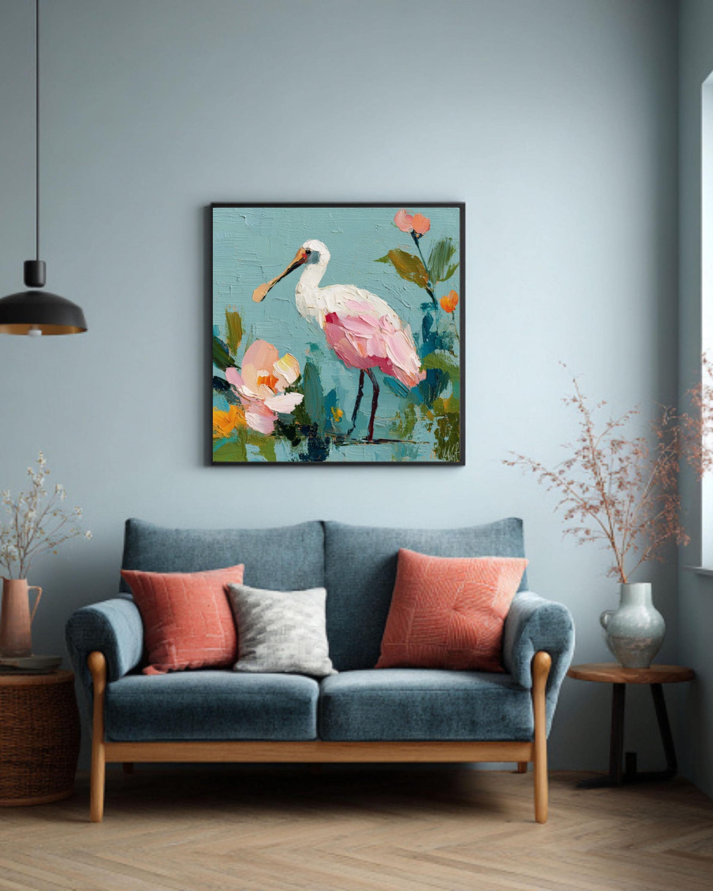 Pink Spoonbill Bird Art | Abstract Floral Pastel