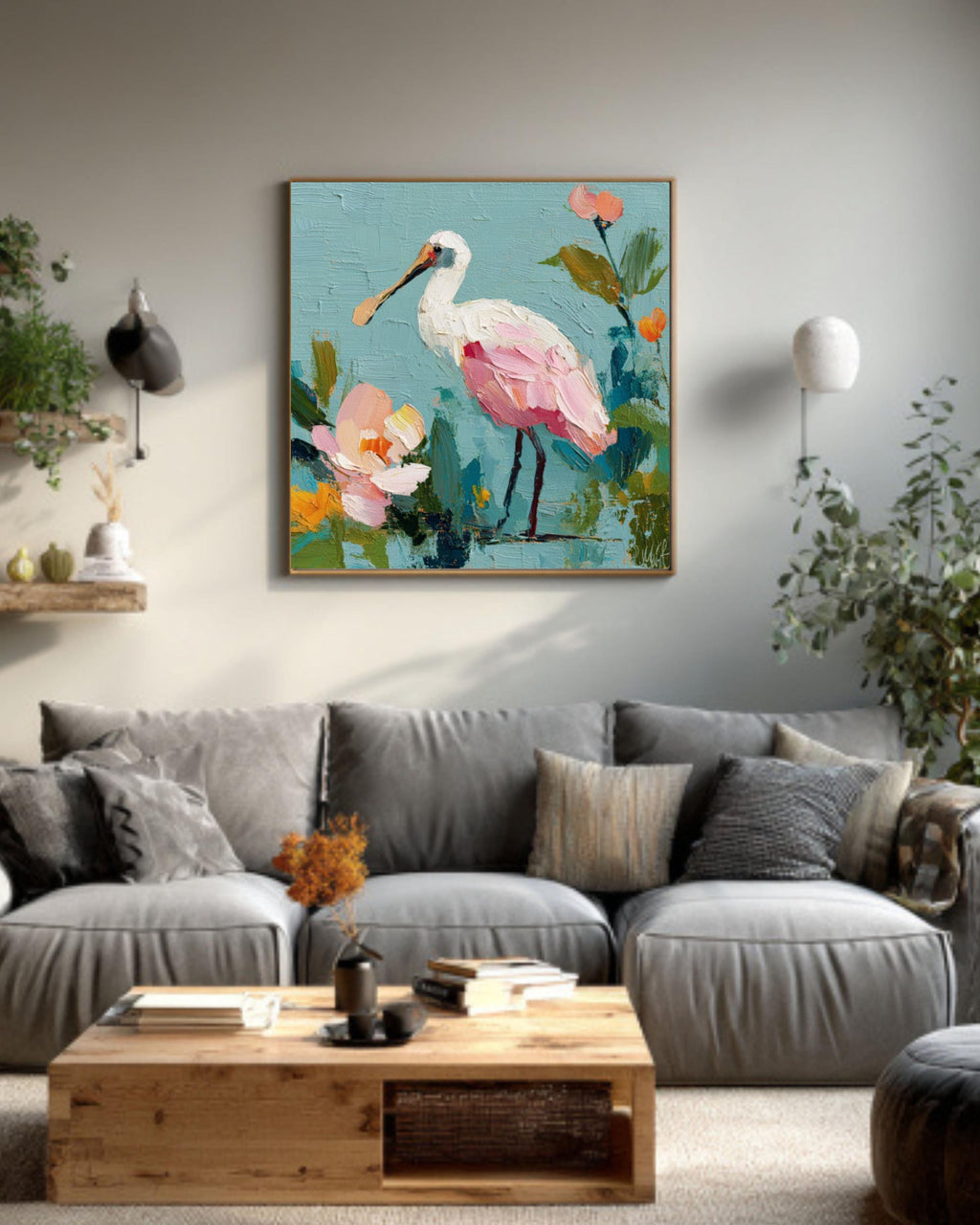 Pink Spoonbill Bird Art | Abstract Floral Pastel