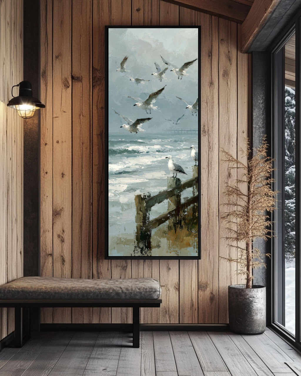 Vintage Seagulls Canvas Print | Foggy Coastal