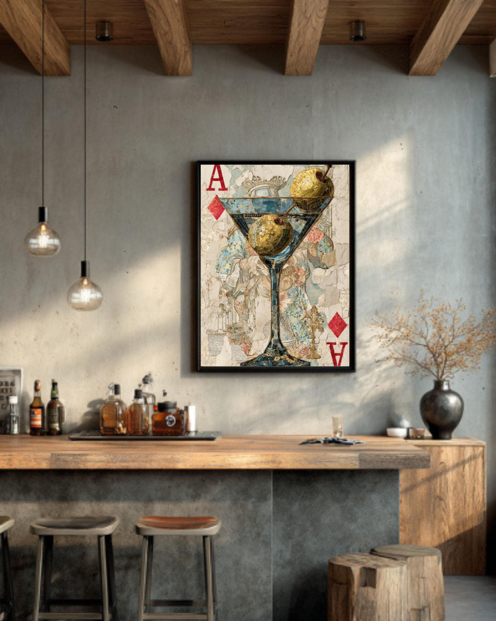 Ace Card Martini Olive Art | Modern Bar