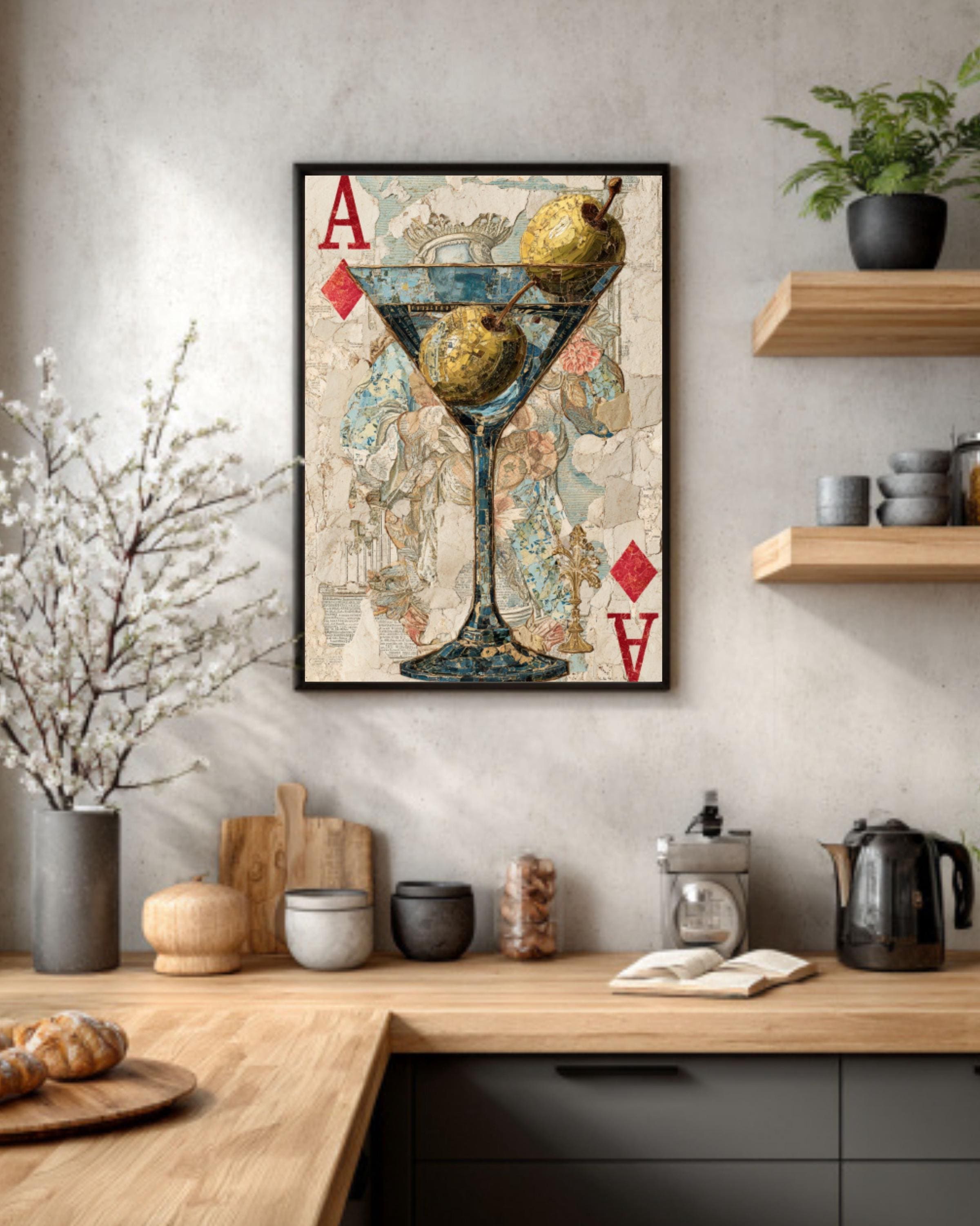 Ace Card Martini Olive Art | Modern Bar