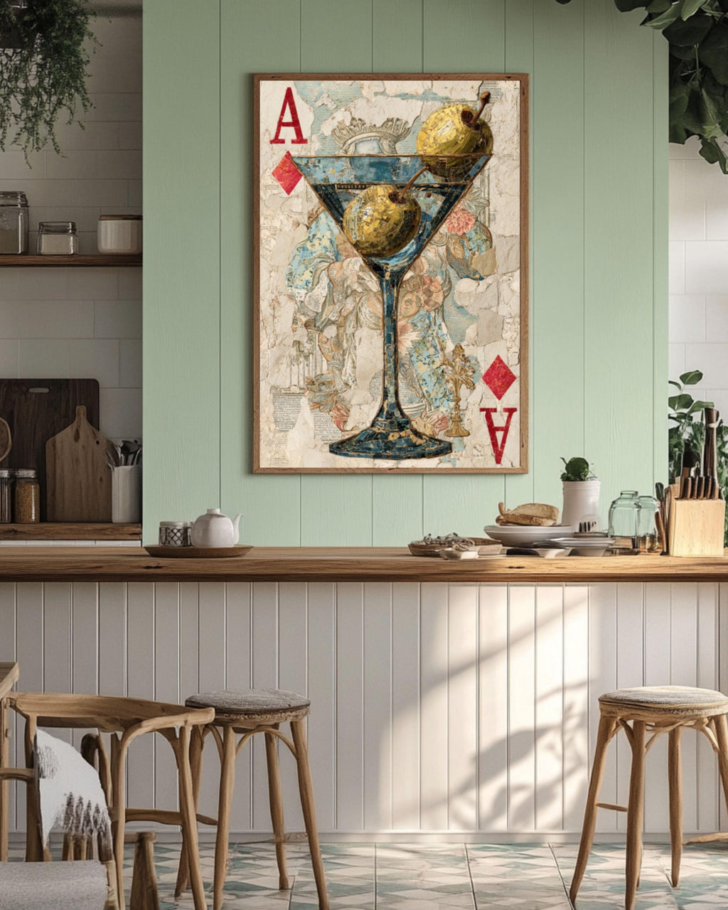 Ace Card Martini Olive Art | Modern Bar