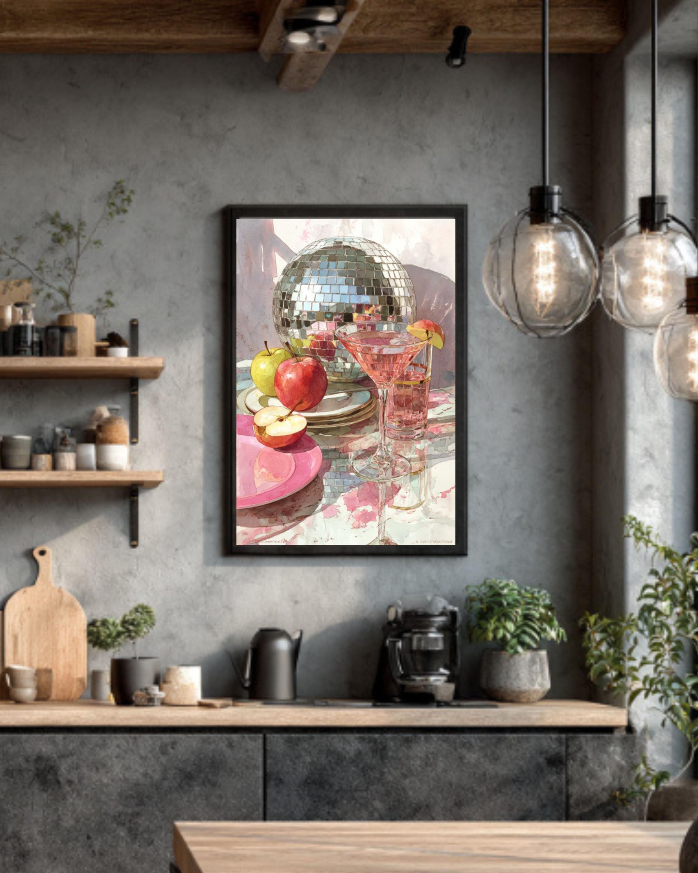 Vintage Disco Ball Martini Print | Retro Kitchen