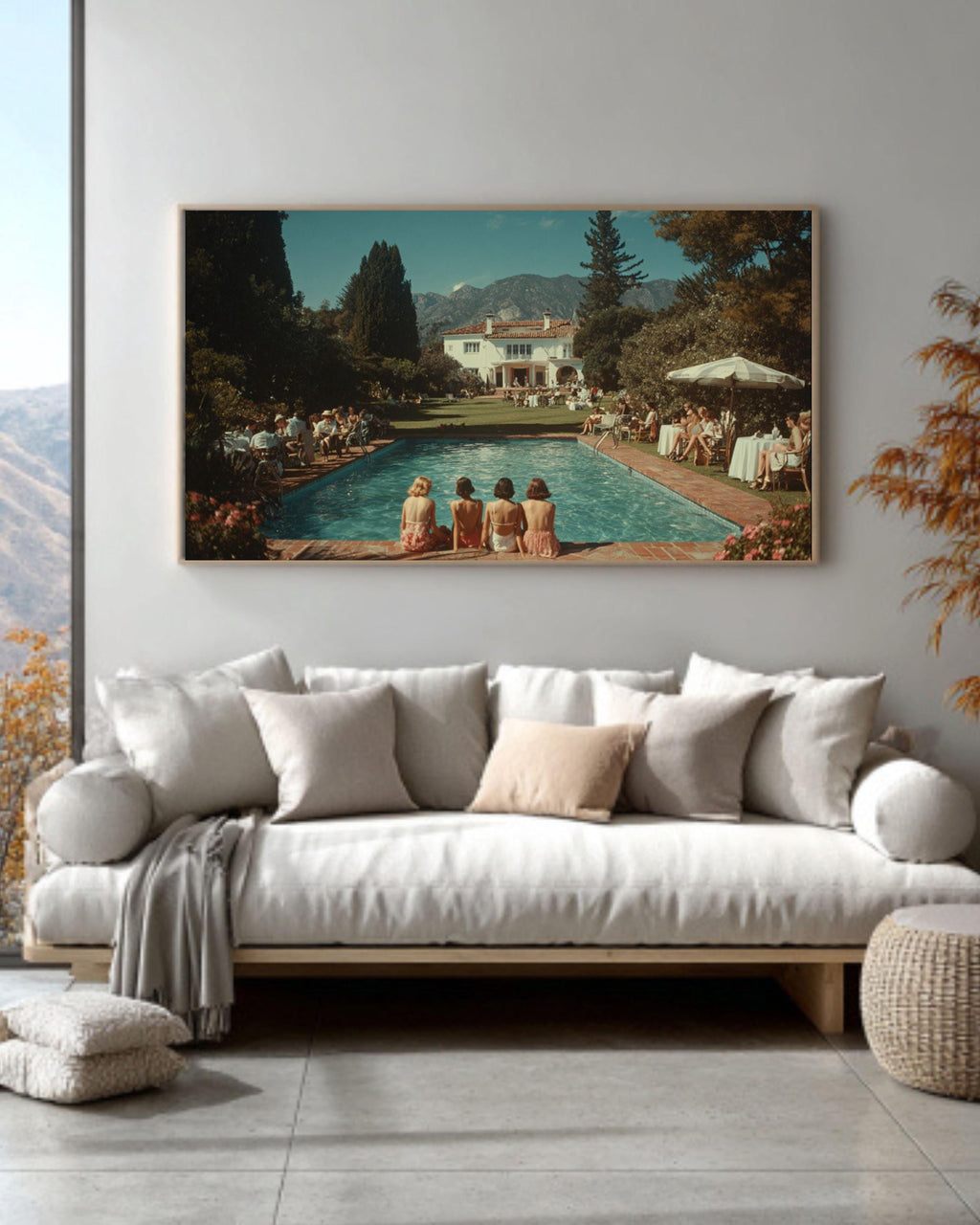 Luxury Villa Poolside Print â€“ Summer Vibes, Cinematic Art Canvas Wall Art Print – Premium Home Decor