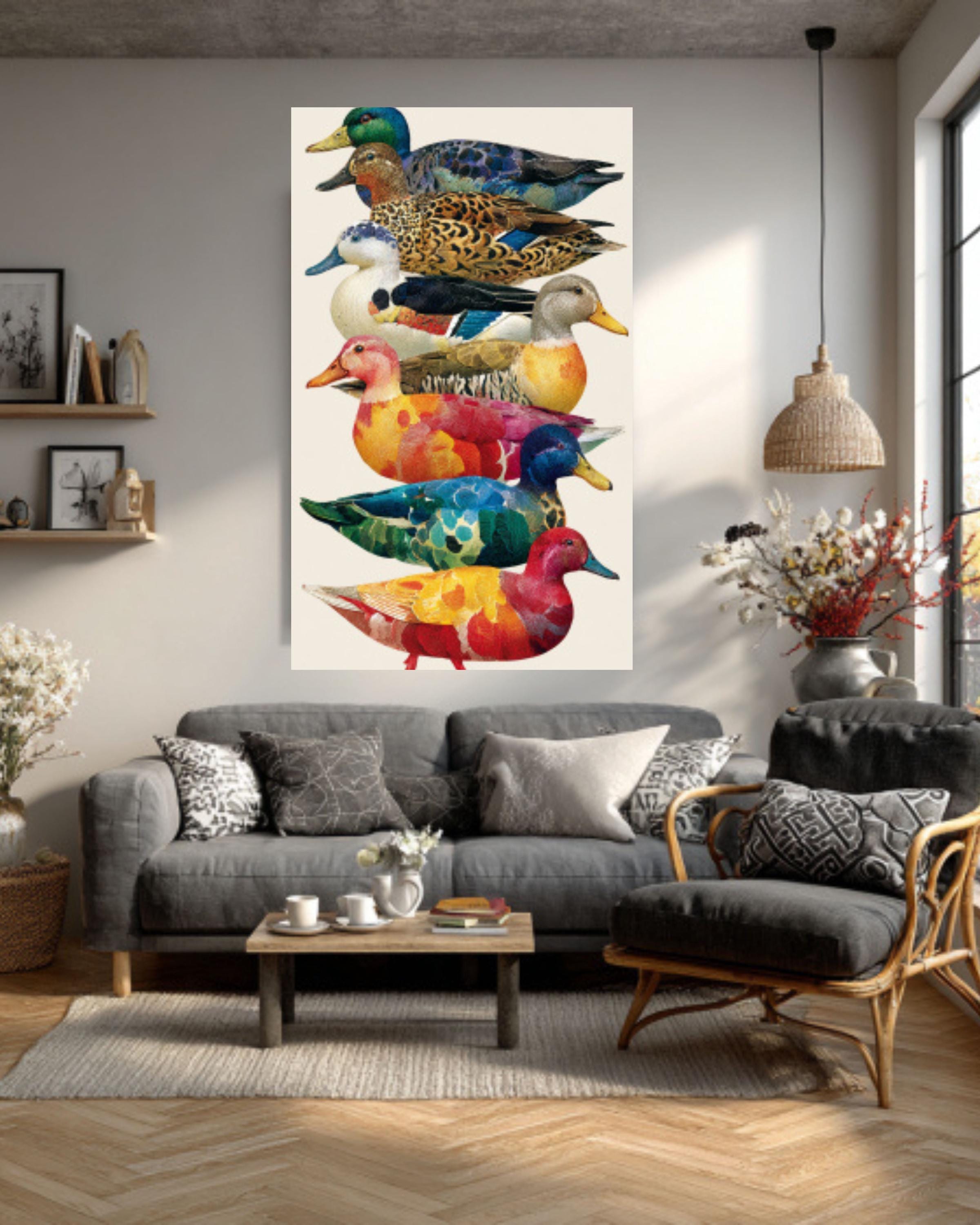 Colorful Duck Collage Art Print â€“ Modern Matisse Hockney Style Canvas Wall Art Print – Premium Home Decor
