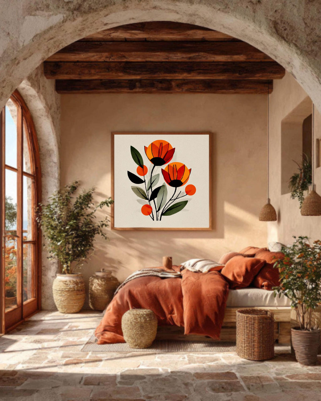 Paul Klee Style Floral Art Print | Orange Flowers