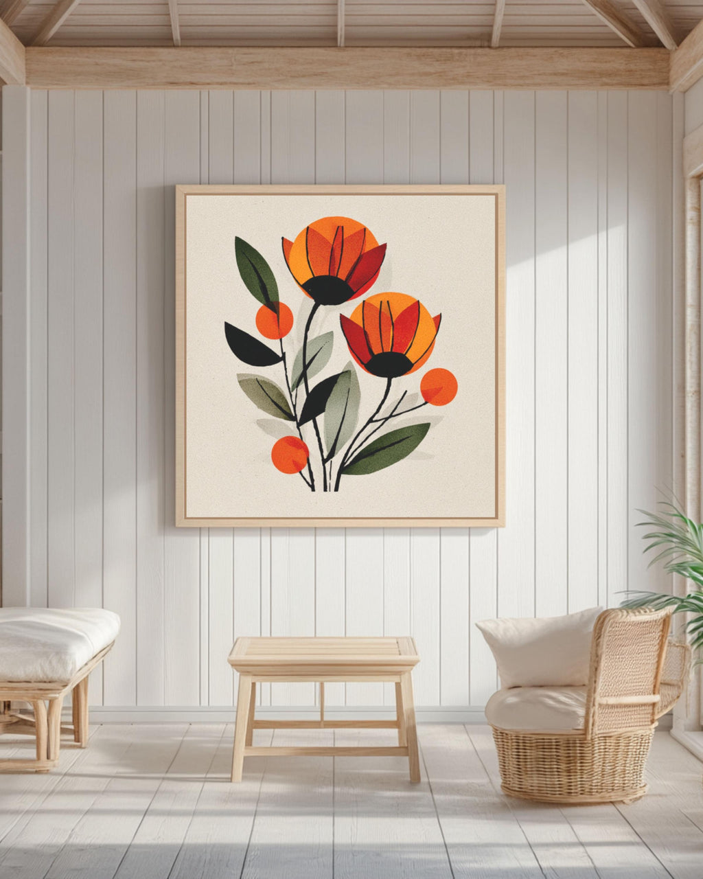 Paul Klee Style Floral Art Print | Orange Flowers