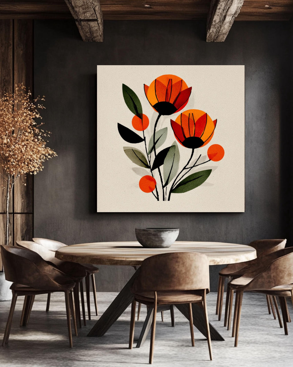 Paul Klee Style Floral Art Print | Orange Flowers