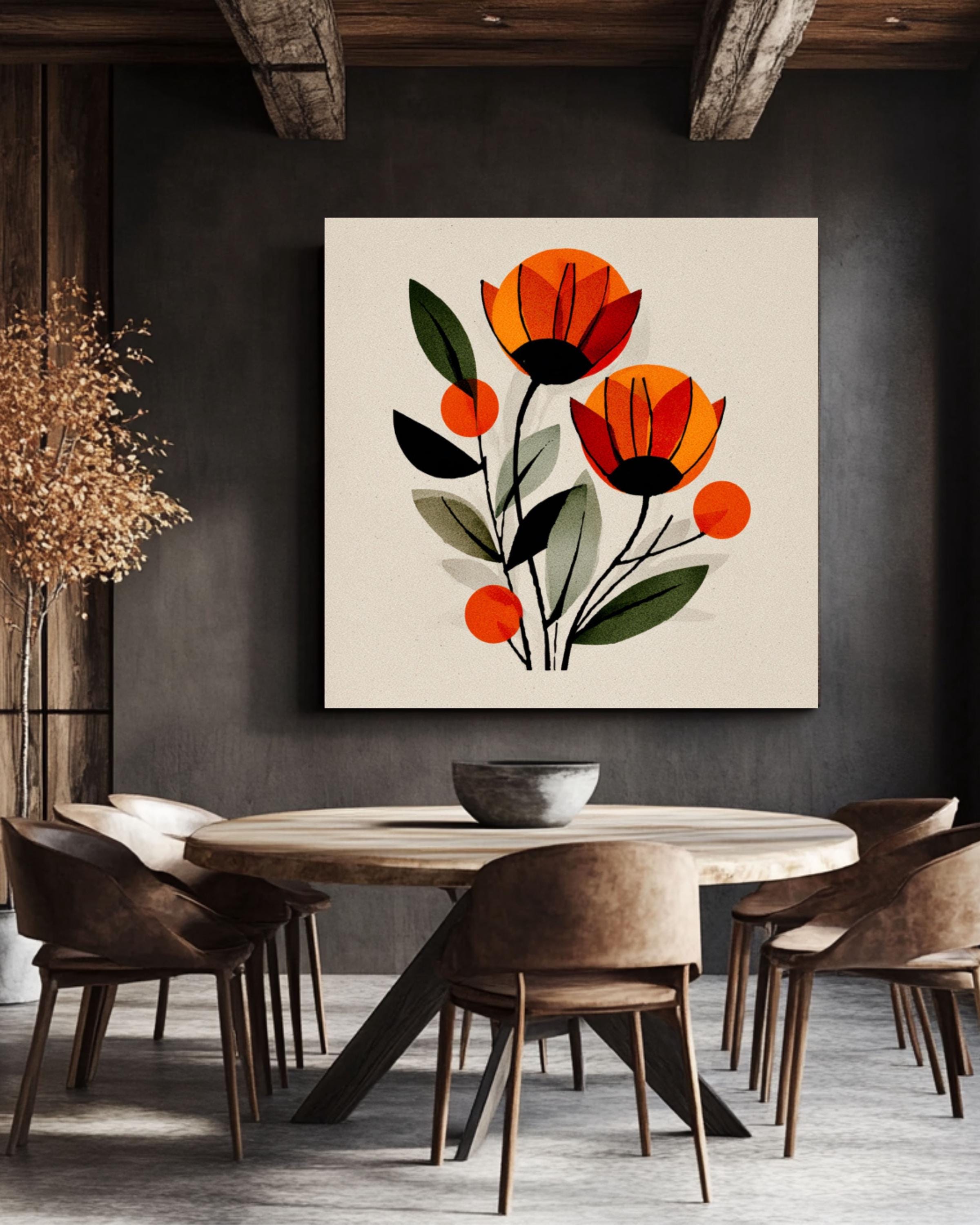 Paul Klee Style Floral Art Print | Orange Flowers