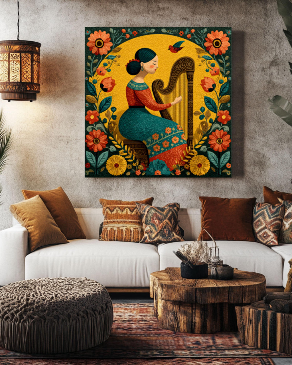 Mexican Folk Art Harpist Print â€“ Colorful Floral Latin Wall Art Canvas Wall Art Print – Premium Home Decor