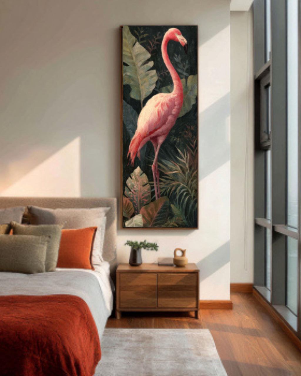 Pink Flamingo Jungle Canvas Art | Dark Academia Tropical Decor