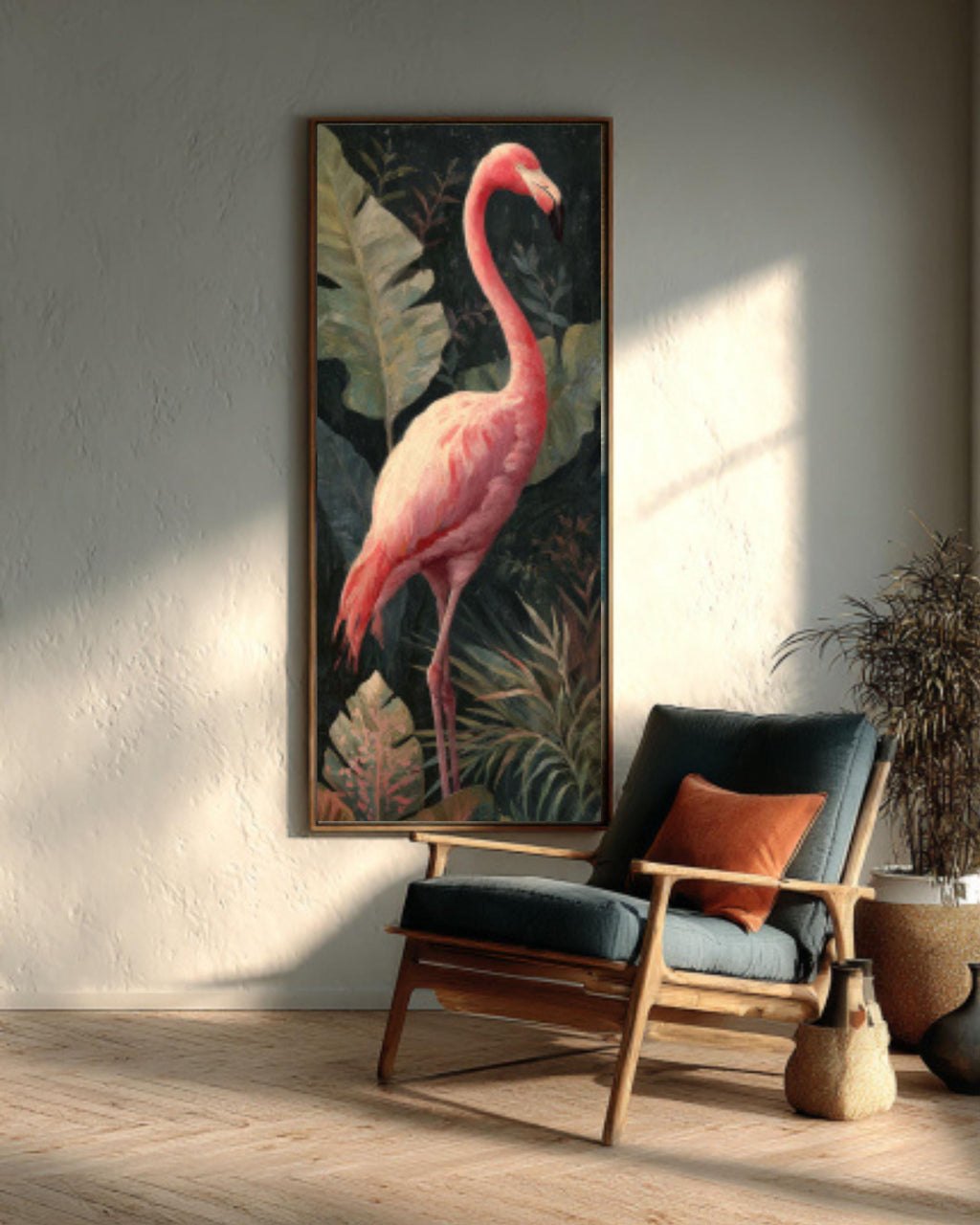 Pink Flamingo Jungle Canvas Art | Dark Academia Tropical Decor
