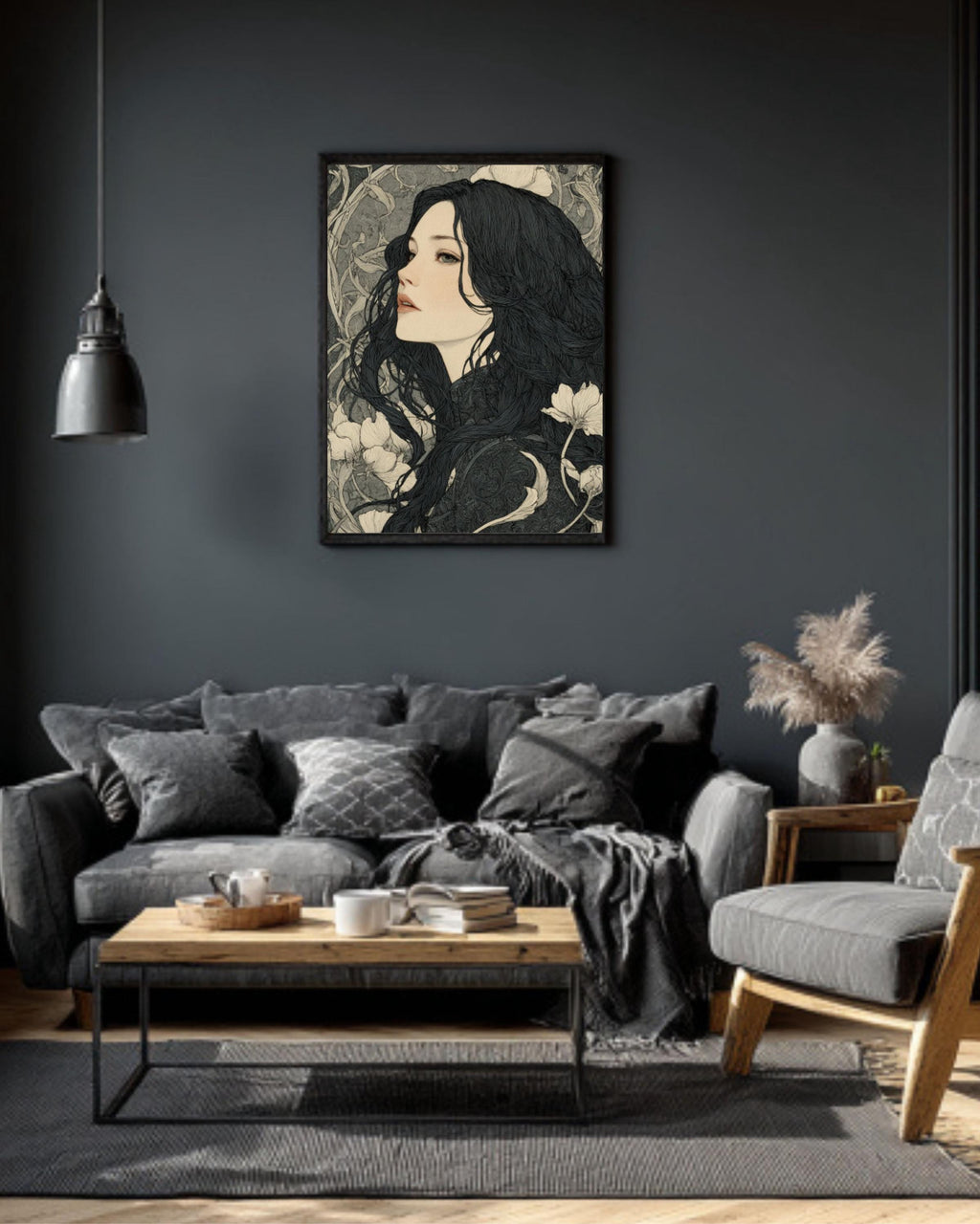 Art Nouveau Woman Ink Drawing â€“ Dark Fantasy Canvas Print Canvas Wall Art Print – Premium Home Decor