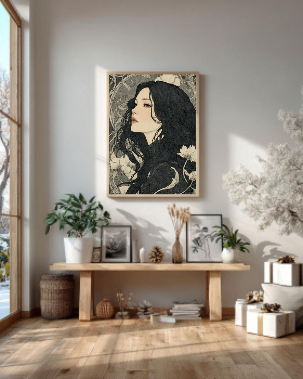 Art Nouveau Woman Ink Drawing â€“ Dark Fantasy Canvas Print Canvas Wall Art Print – Premium Home Decor