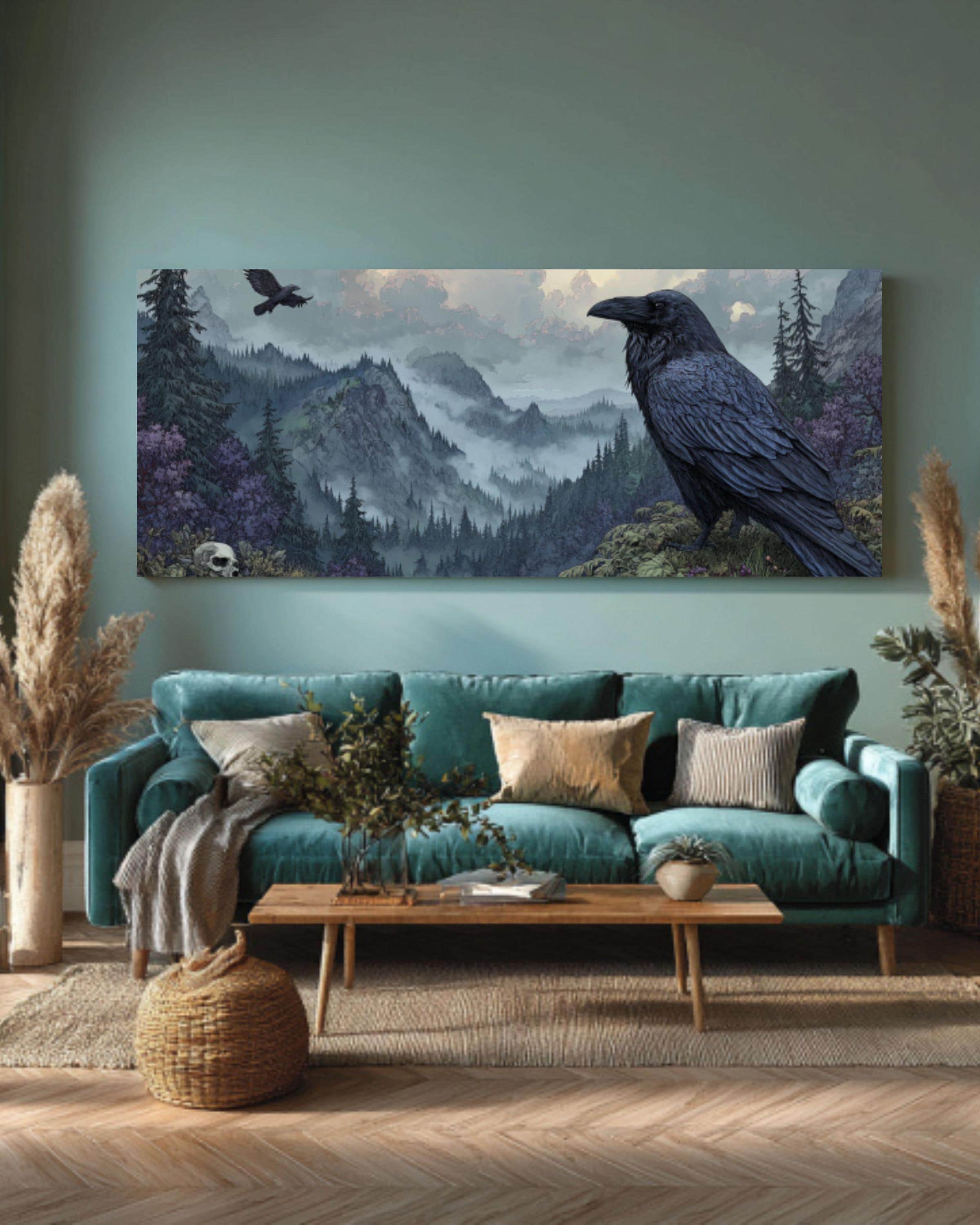 Viking Raven Canvas Print – Dark Fantasy Scandinavian Art