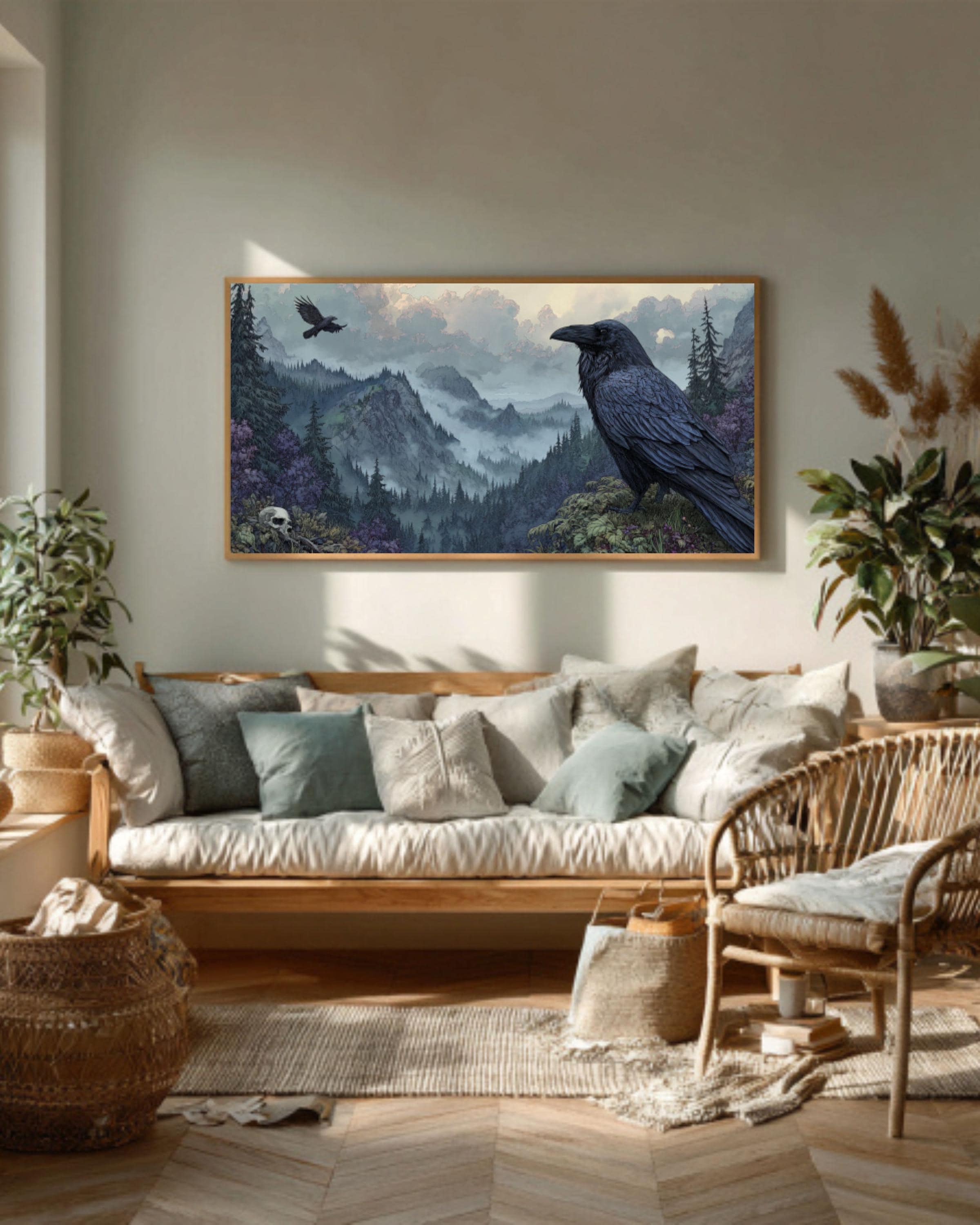 Viking Raven Canvas Print – Dark Fantasy Scandinavian Art