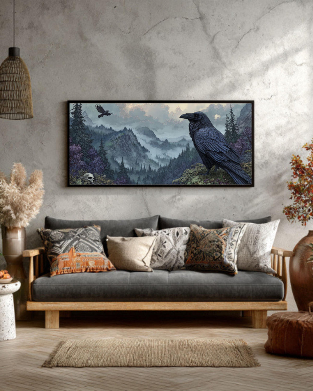 Viking Raven Canvas Print – Dark Fantasy Scandinavian Art