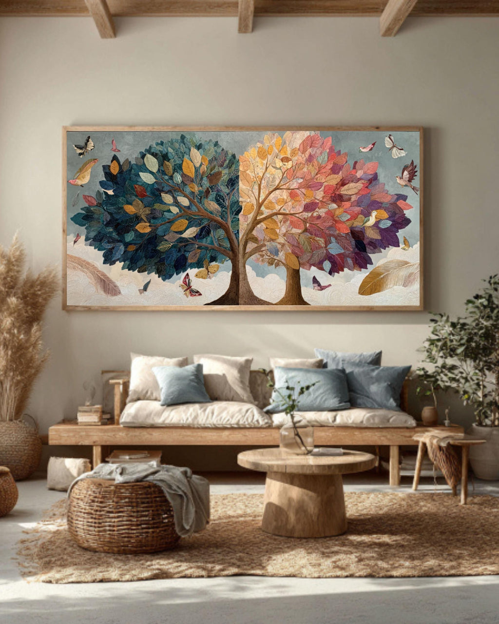 Intertwined Trees Canvas Art â€“ Abstract Family Growth, Birds & Butterflies Canvas Wall Art Print – Premium Home Decor