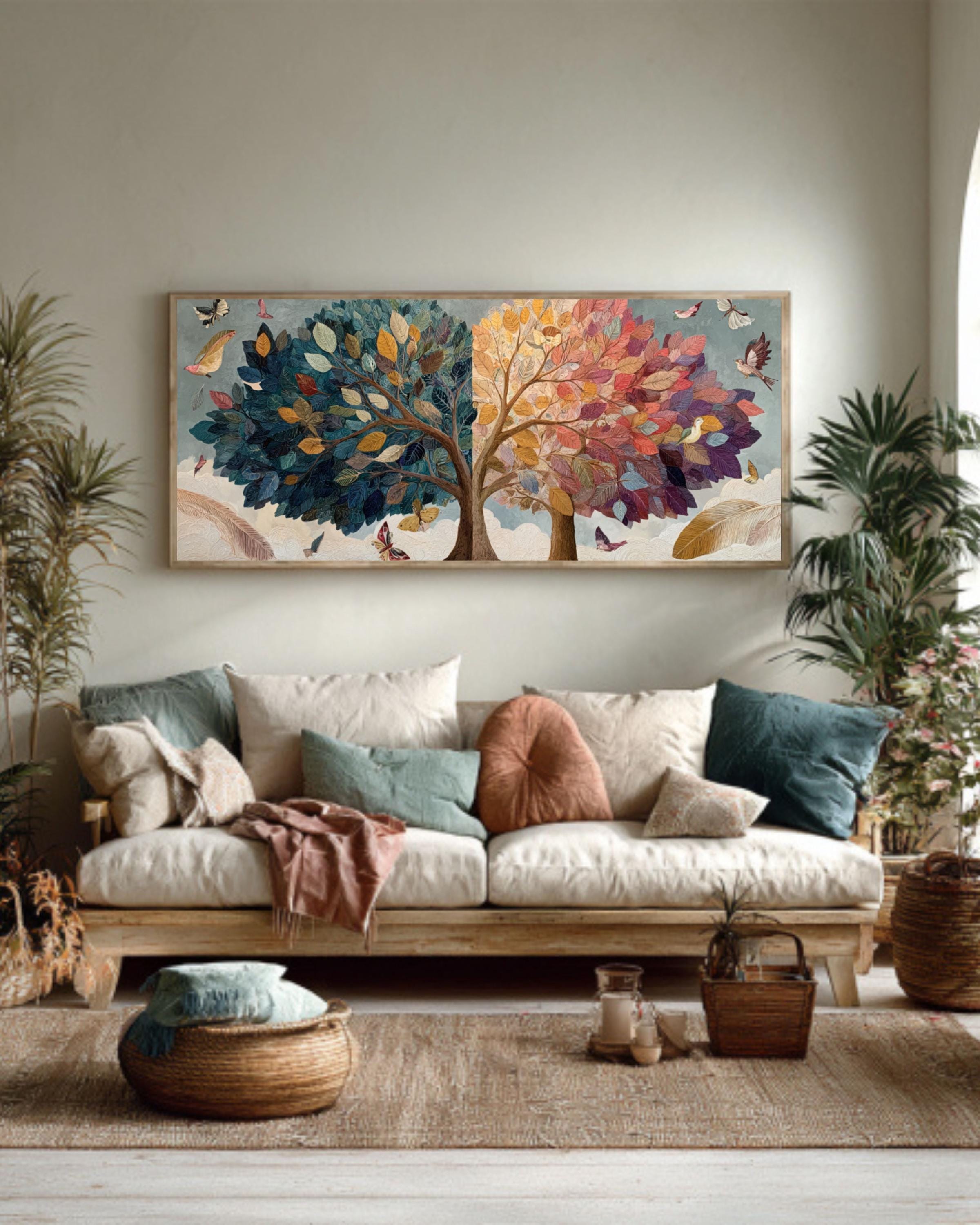 Intertwined Trees Canvas Art â€“ Abstract Family Growth, Birds & Butterflies Canvas Wall Art Print – Premium Home Decor