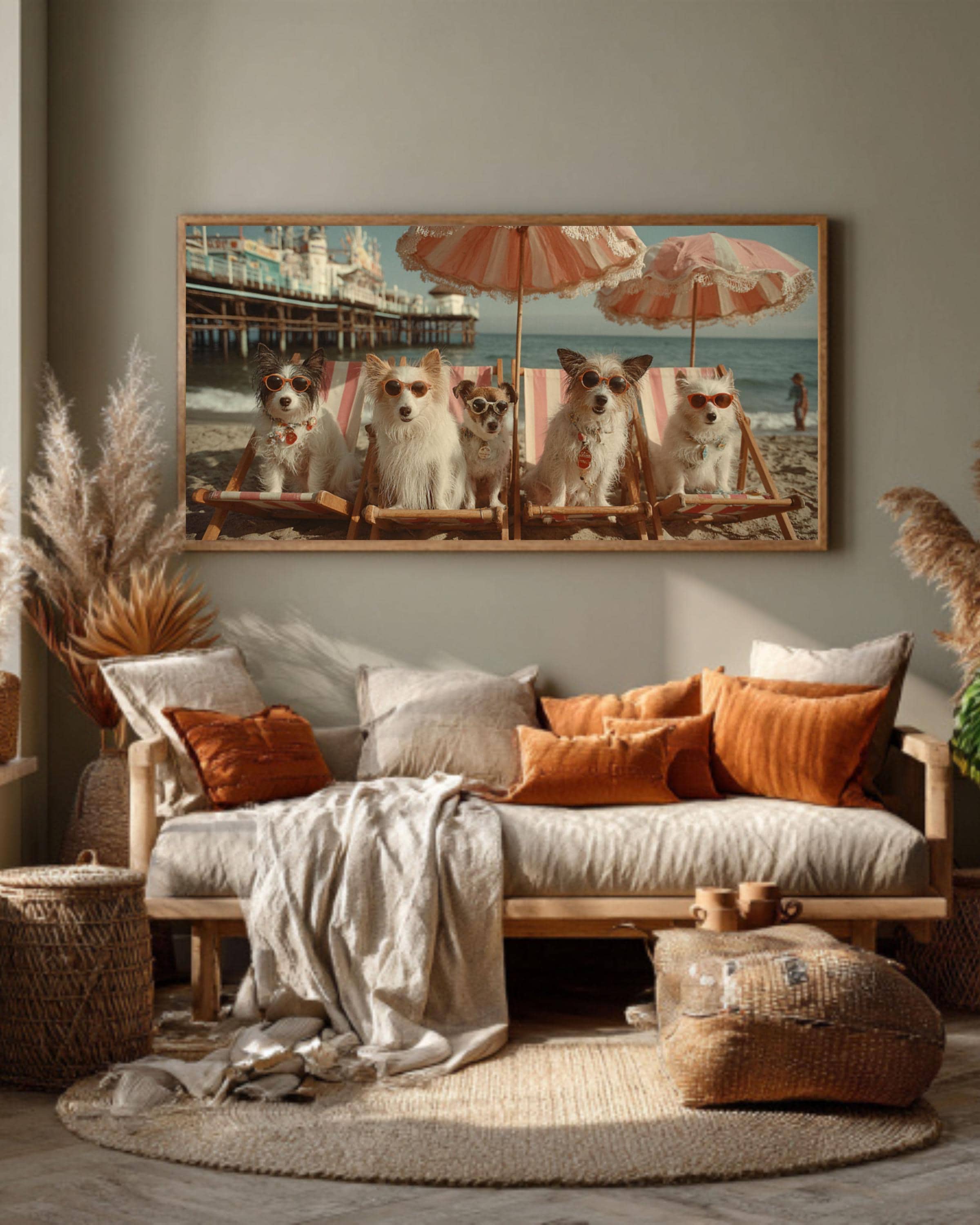 Vintage Malibu Beach Dogs Canvas Art – Retro Coastal Wall Decor