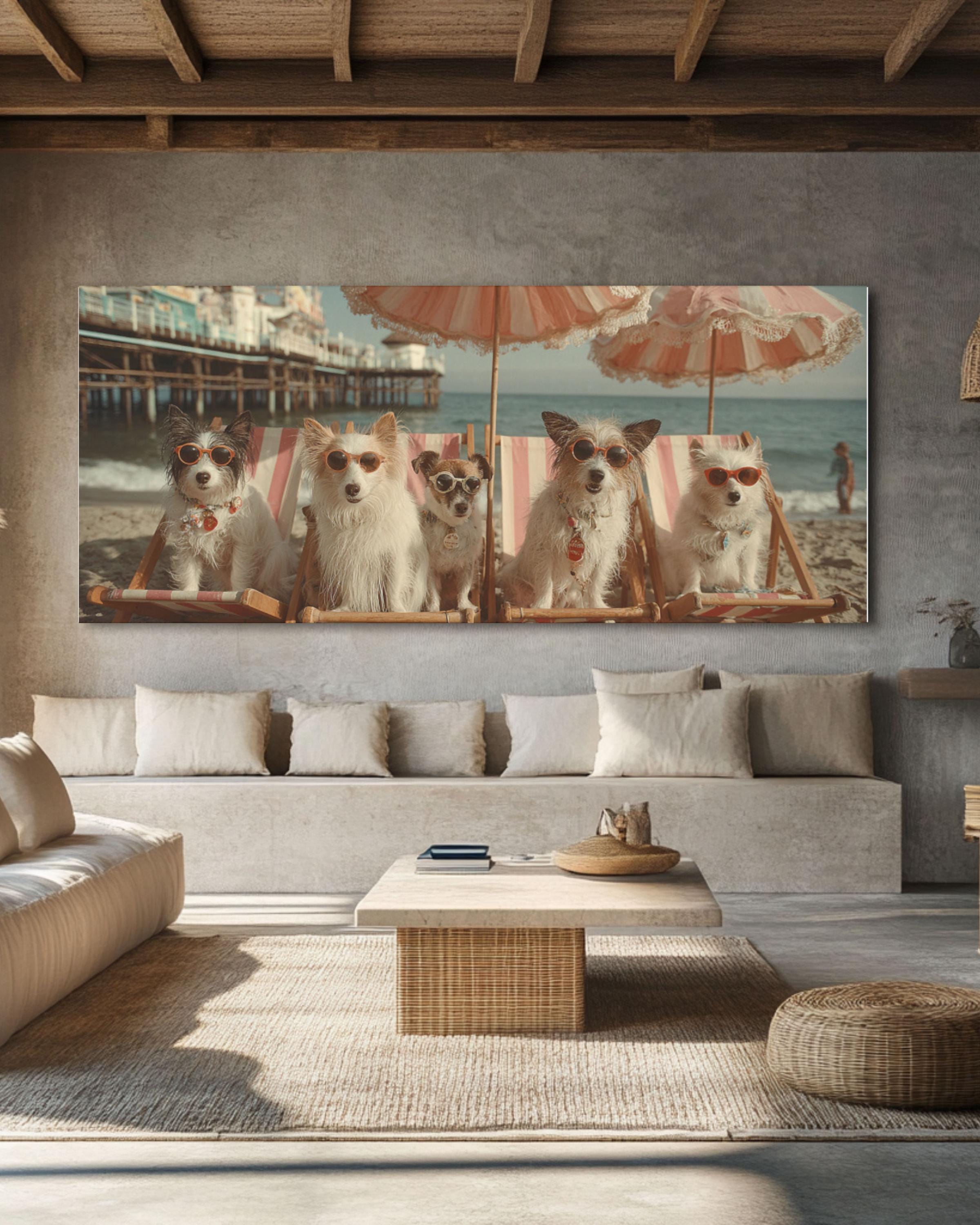 Vintage Malibu Beach Dogs Canvas Art – Retro Coastal Wall Decor