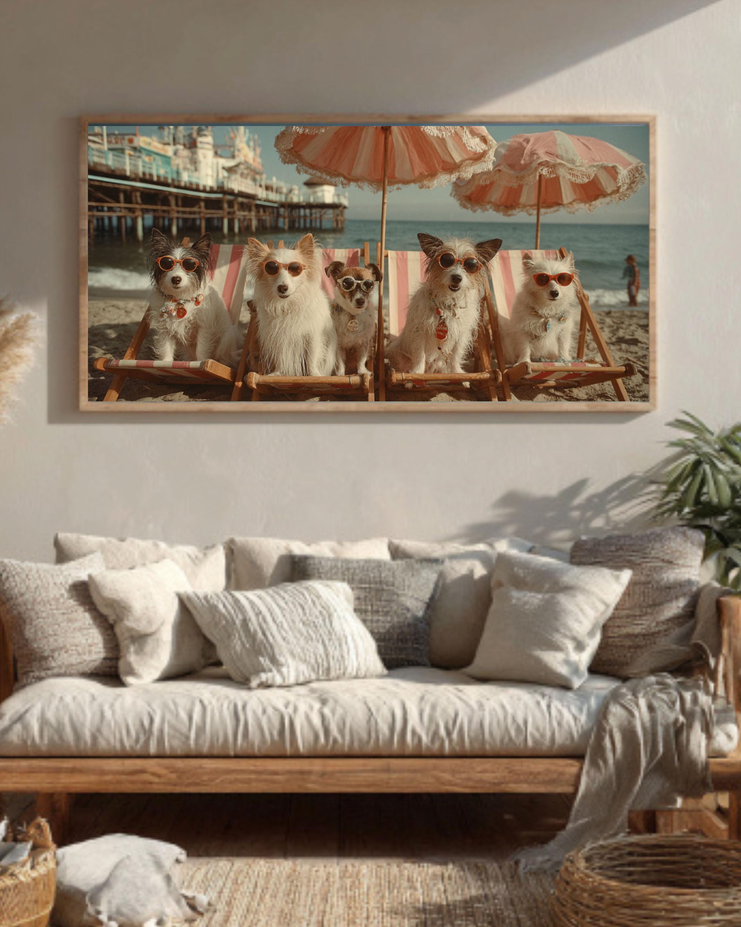 Vintage Malibu Beach Dogs Canvas Art – Retro Coastal Wall Decor