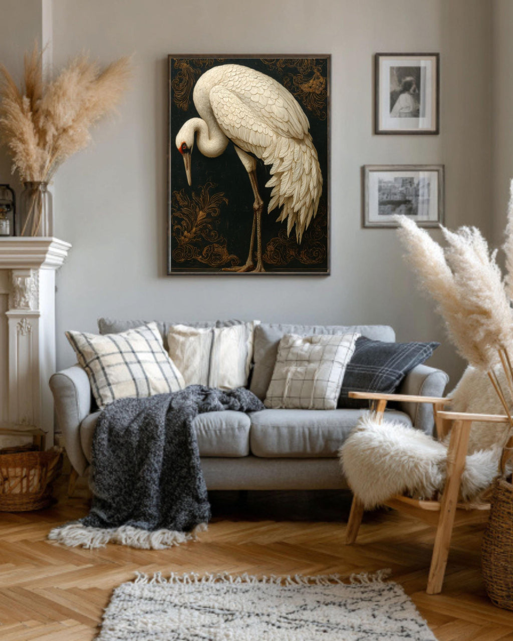 Vintage White Bird Oil Painting â€“ Elegant Bird Portrait, Dark Background Canvas Wall Art Print – Premium Home Decor