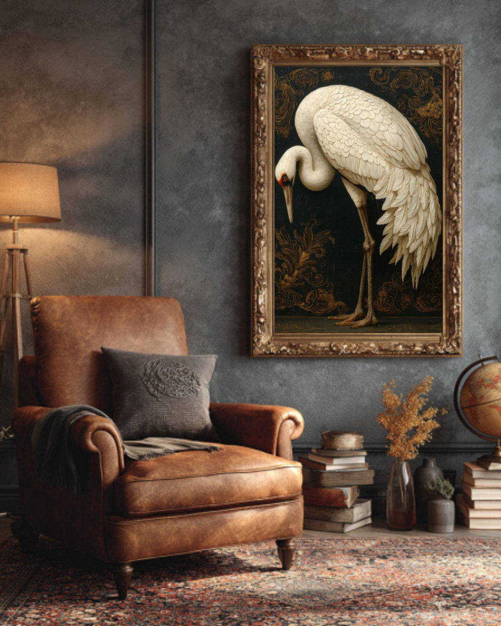 Vintage White Bird Oil Painting â€“ Elegant Bird Portrait, Dark Background Canvas Wall Art Print – Premium Home Decor