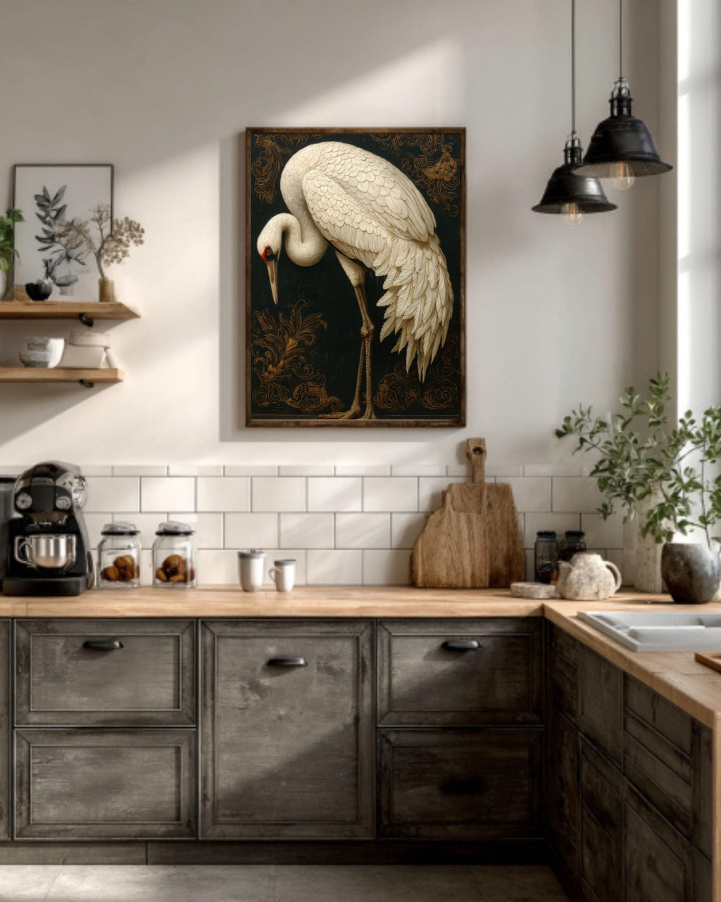 Vintage White Bird Oil Painting â€“ Elegant Bird Portrait, Dark Background Canvas Wall Art Print – Premium Home Decor