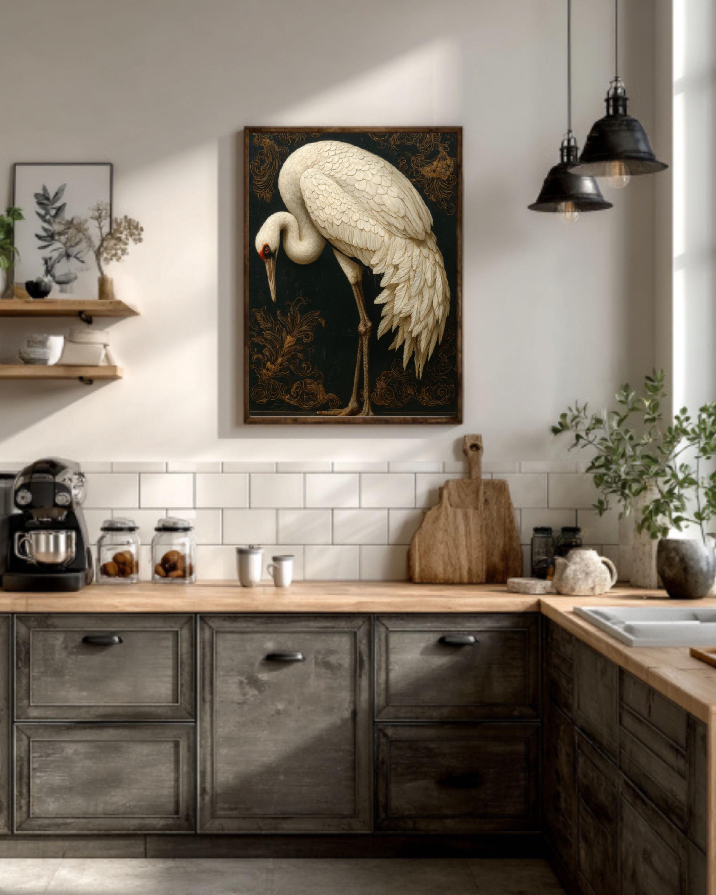 Vintage White Bird Oil Painting â€“ Elegant Bird Portrait, Dark Background Canvas Wall Art Print – Premium Home Decor